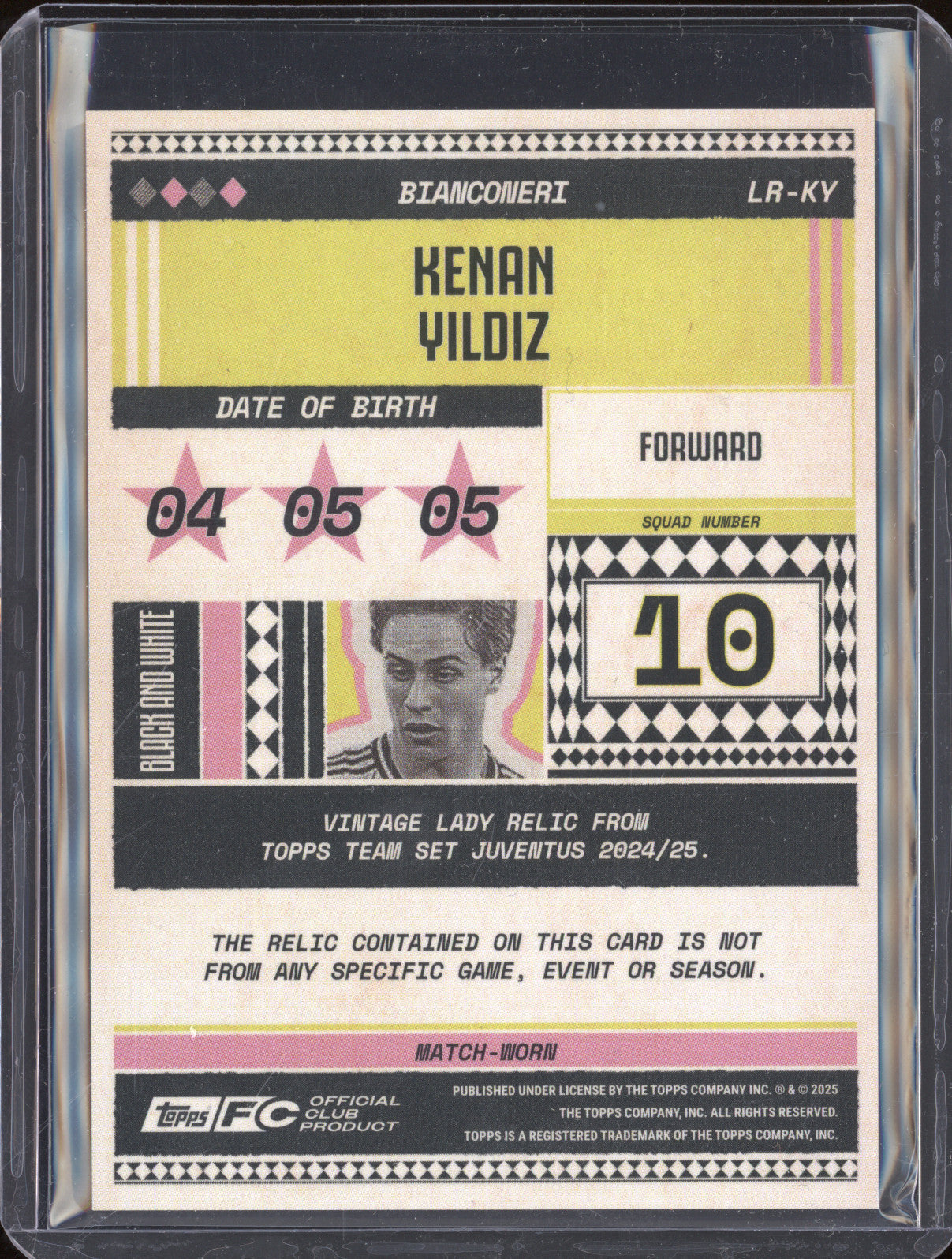 Kenan Yildiz 2024-25 Topps Team Set Juventus FC LR-KY Vintage Lady Relic