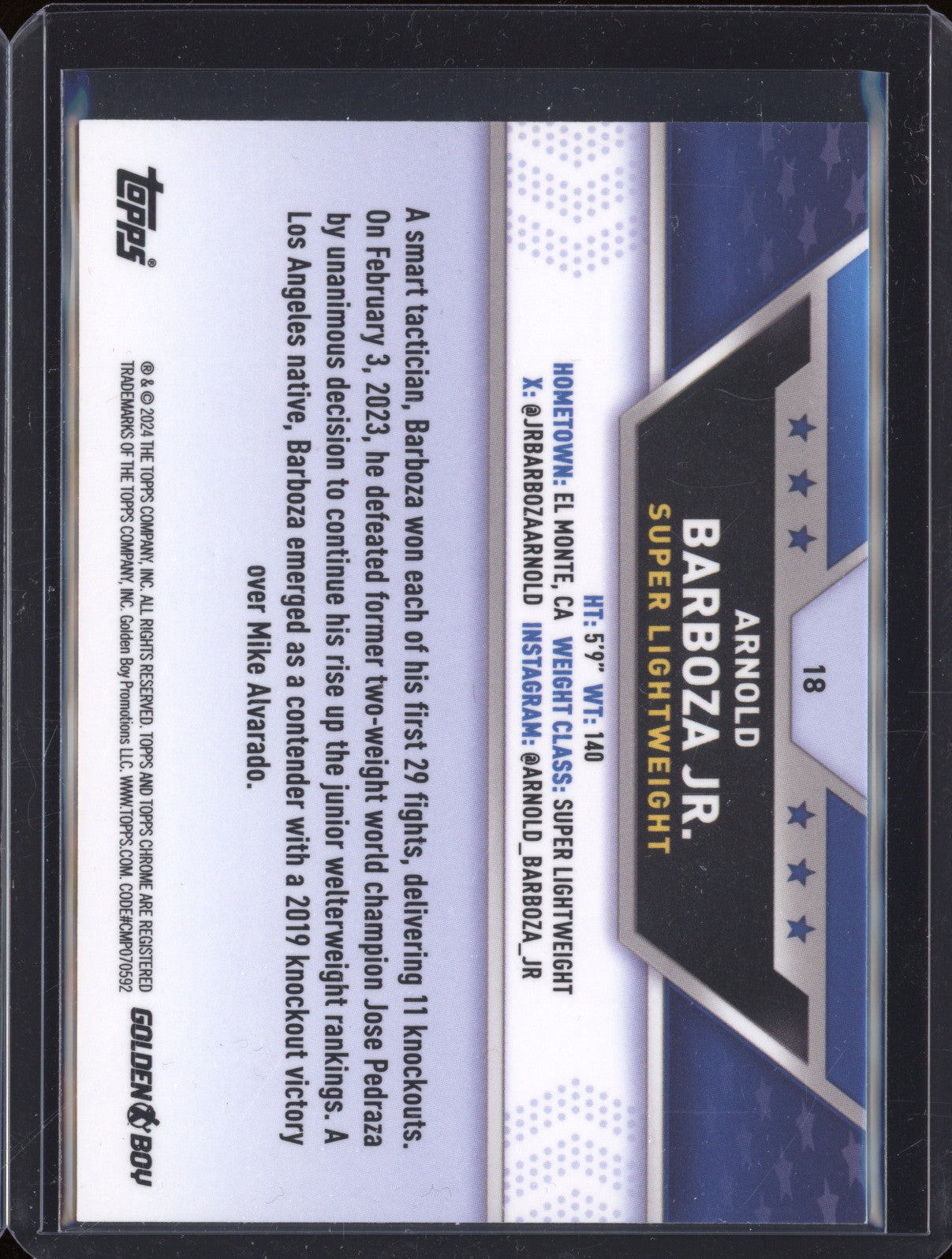 Arnold Barboza Jr 2024-25 Topps Boxing Chrome 18 Hyper