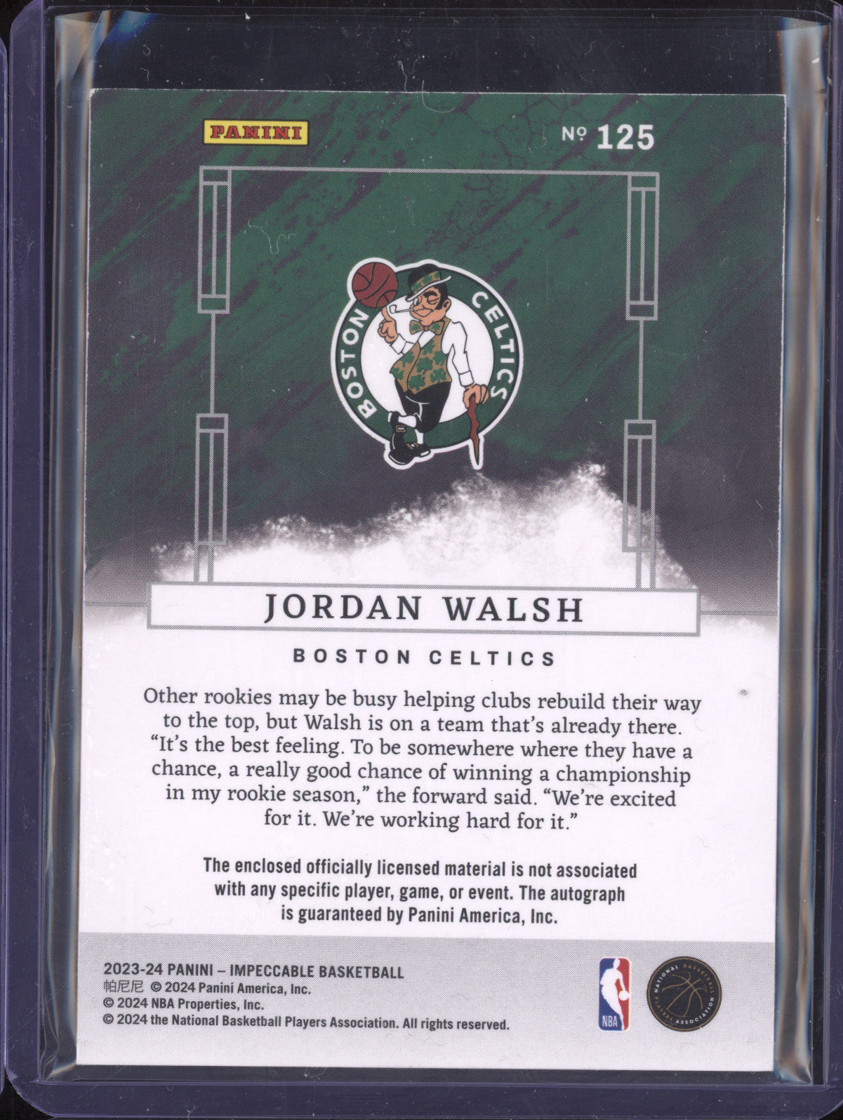 Jordan Walsh 2023-24 Panini Impeccable 125 Rookie Jersey Auto Int RC 80/88