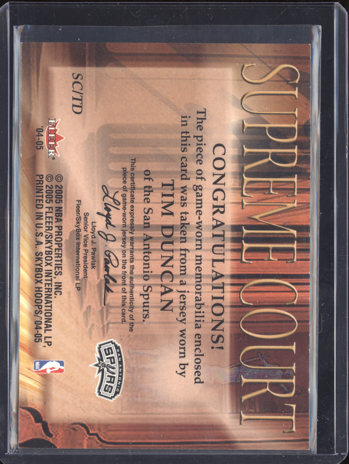 Tim Duncan 2004-05 Fleer Hoops SC-TD Supreme Court