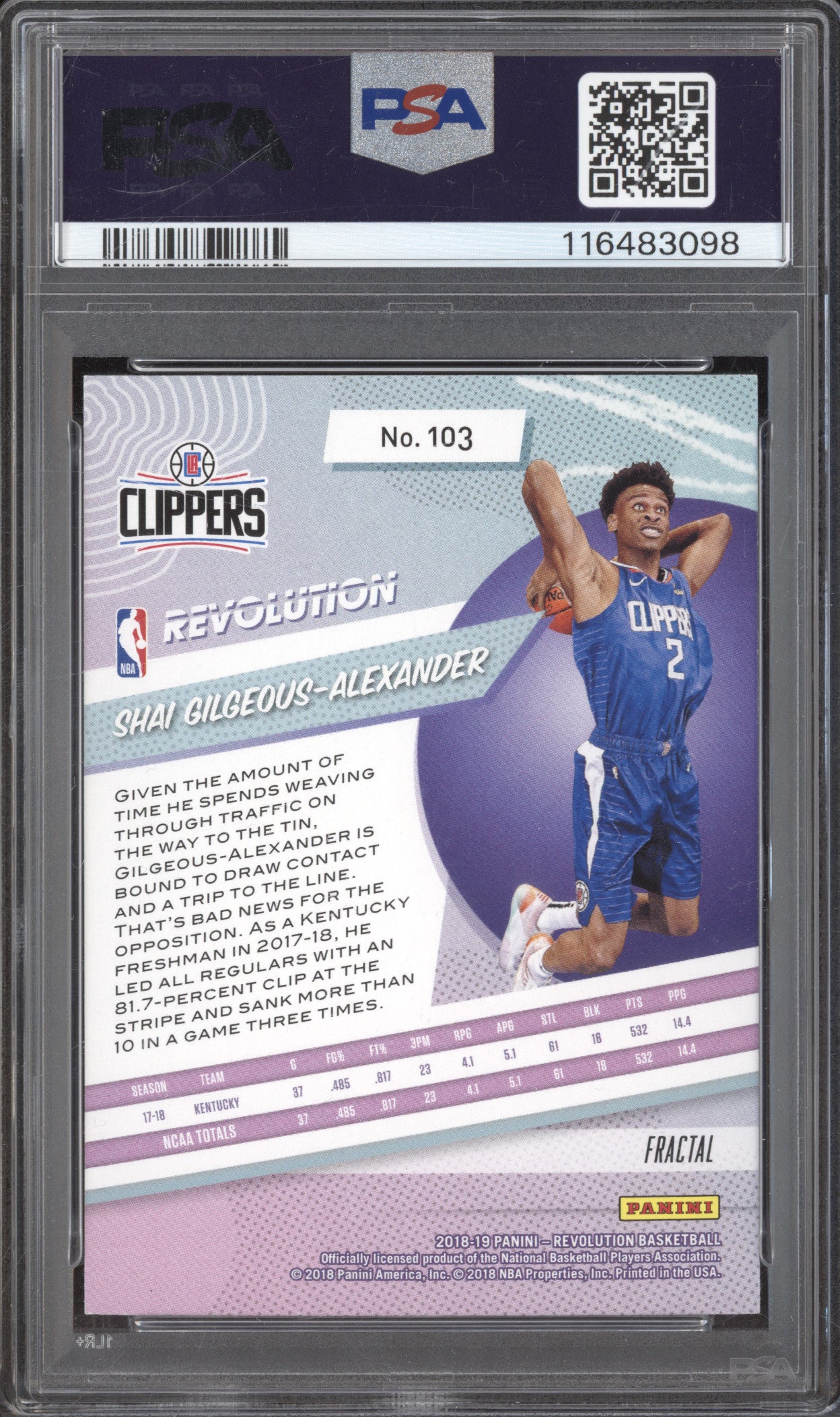 Shai Gilgeous-Alexander 2018-19 Panini Revolution 103 Fractal RC PSA 9