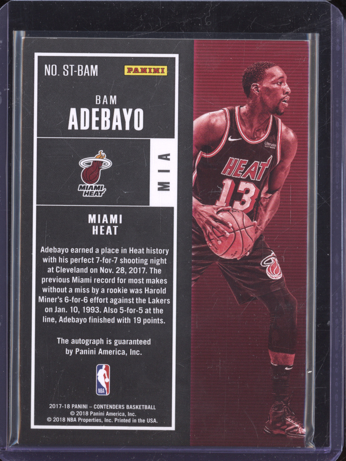 Bam Adebayo 2017-18 Panini Contenders ST-BAM Rookie Season Ticket Auto RC