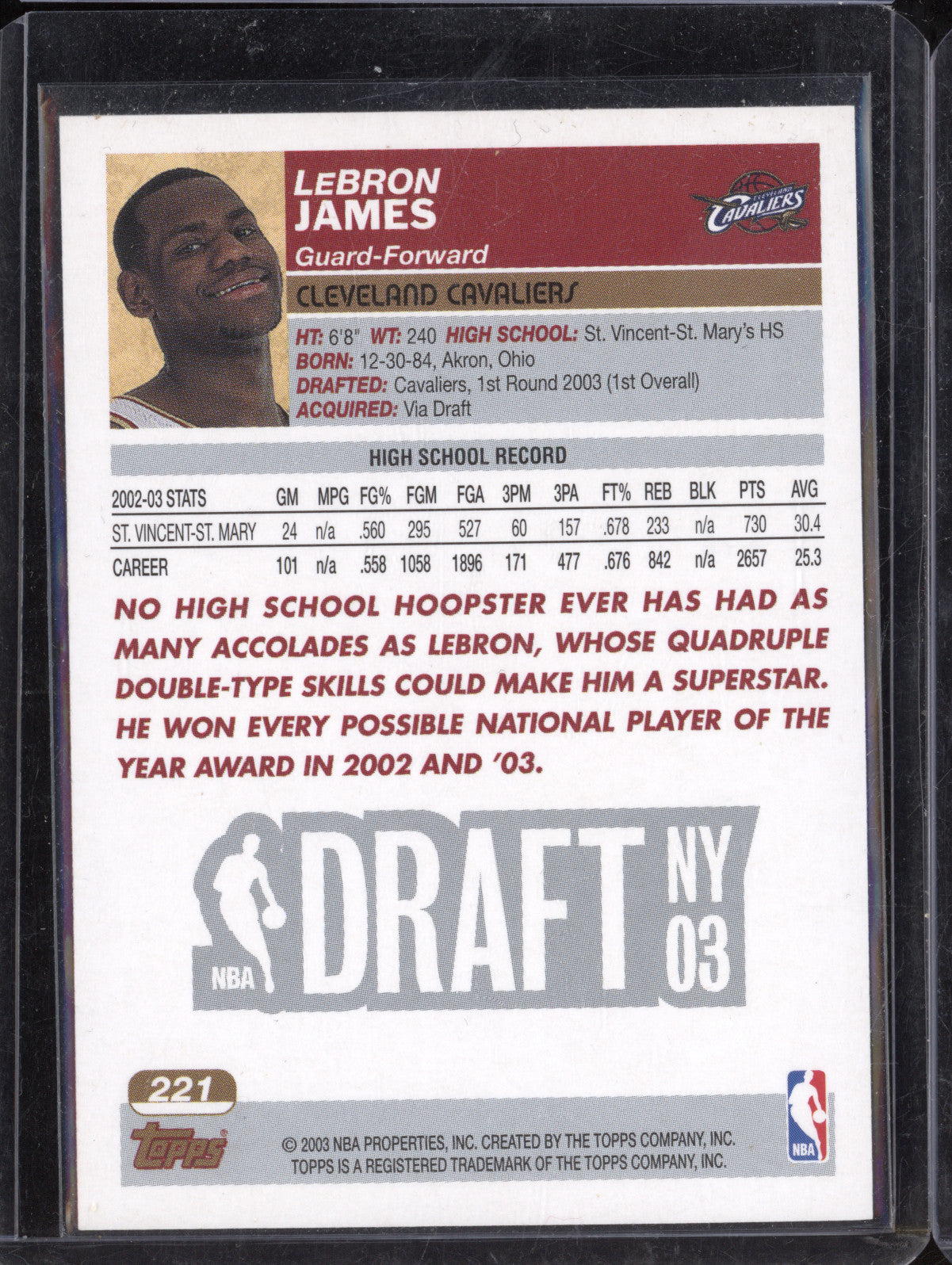 LeBron James 2003-04 Topps 221 RC
