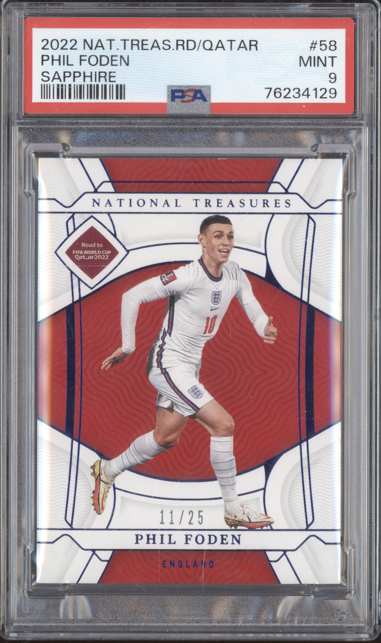 Phil Foden 2022 Panini NT World Cup 58 Sapphire 11/25 PSA 9