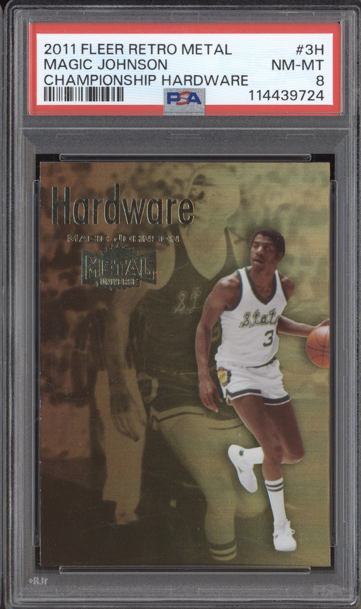 Magic Johnson 2011-12 Fleer Skybox Retro Metal 3H Championship Hardware PSA 8