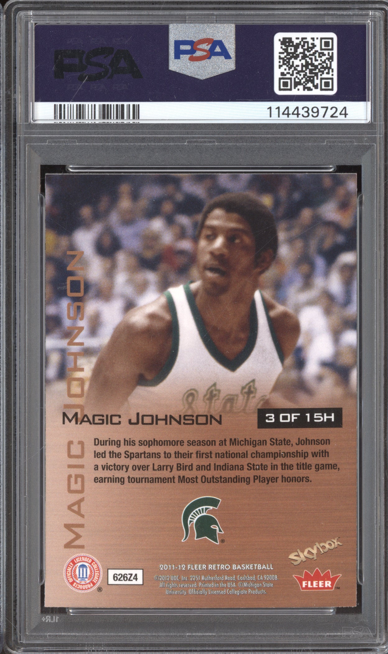 Magic Johnson 2011-12 Fleer Skybox Retro Metal 3H Championship Hardware PSA 8