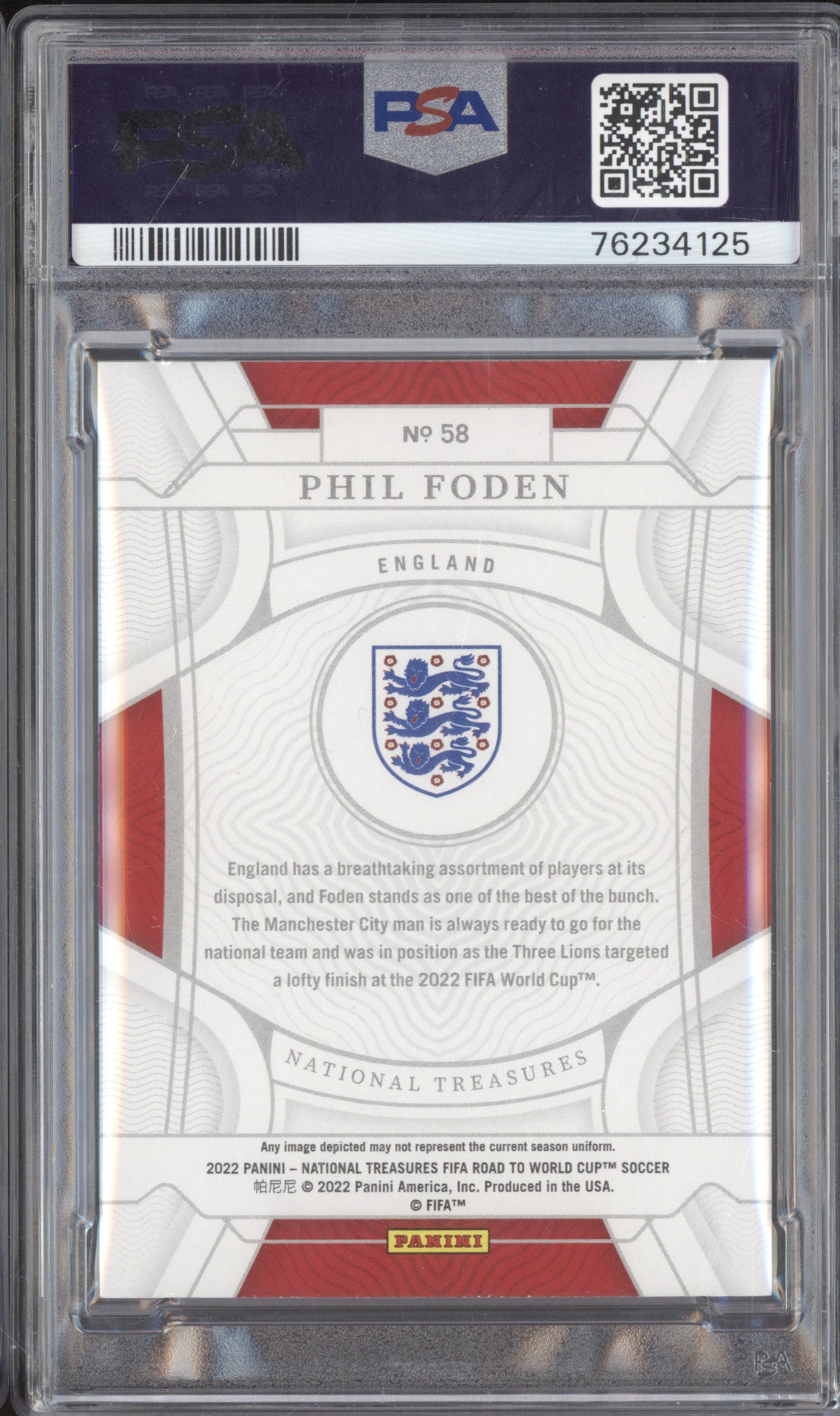Phil Foden 2022 Panini NT World Cup 58 27/99 PSA 10