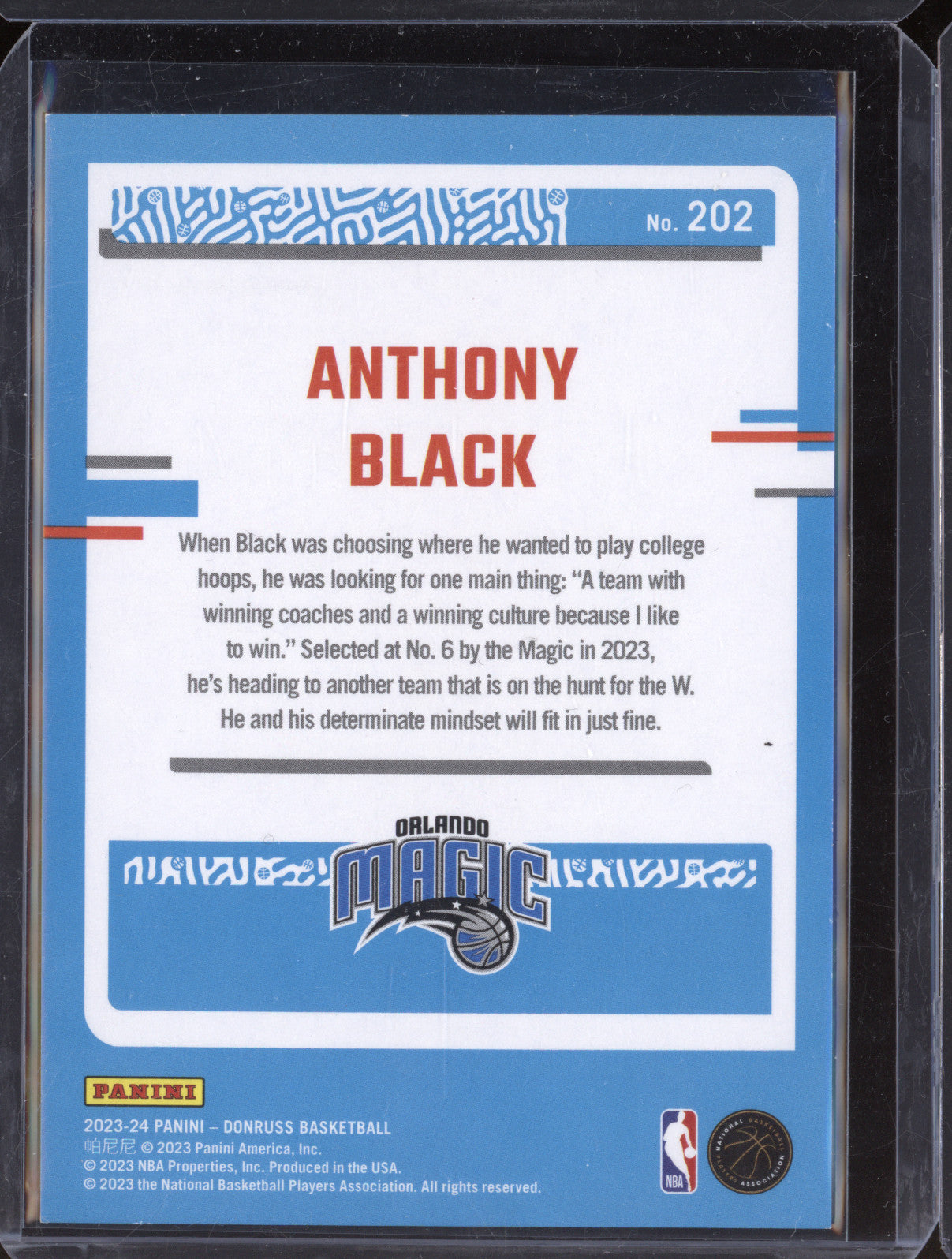 Anthony Black 2023-24 Panini Donruss 202 Holo Light Blue Laser RC 25/25