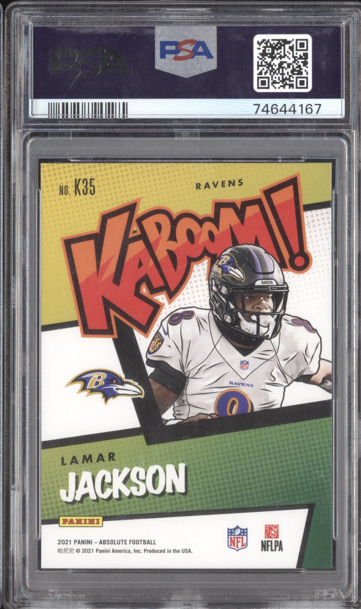 Lamar Jackson 2021 Panini Absolute K35 Kaboom! PSA 9