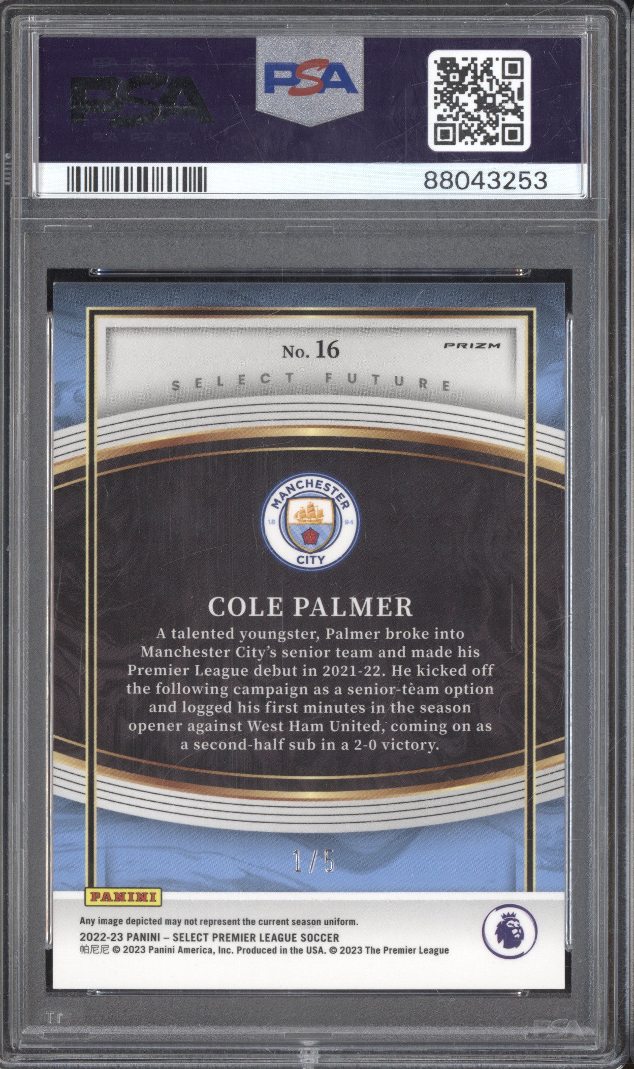 Cole Palmer 2022-23 Panini Select PL 16 Select Future Green 1/5 PSA 9