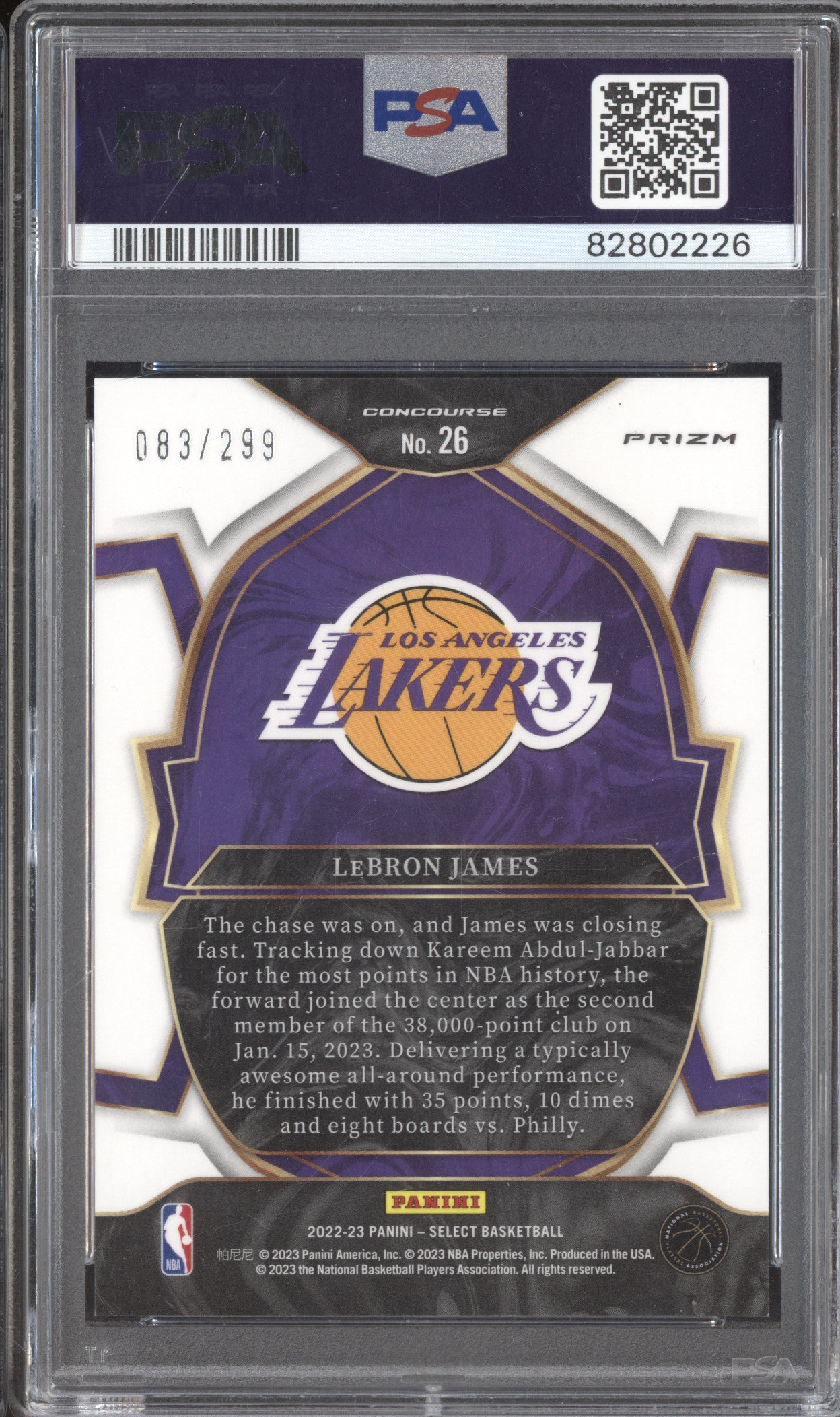 LeBron James 2022-23 Panini Select 26 Light Blue 083/299 PSA 9