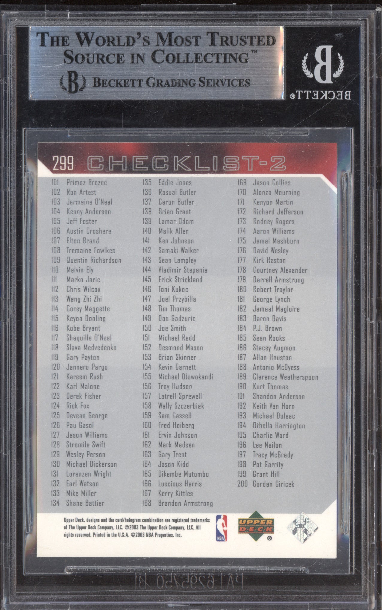 2003-04 Upper Deck Checklist 2 299 Michael Jordan BGS 9
