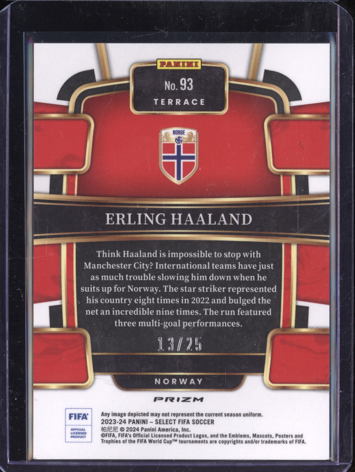 Erling Haaland 2023-24 Panini Select FIFA 93 Zebra 13/25