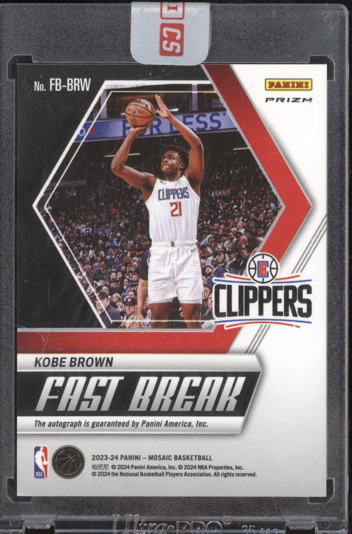 Kobe Brown 2023 Panini Mosaic FB-BRW Fast Break Auto RC
