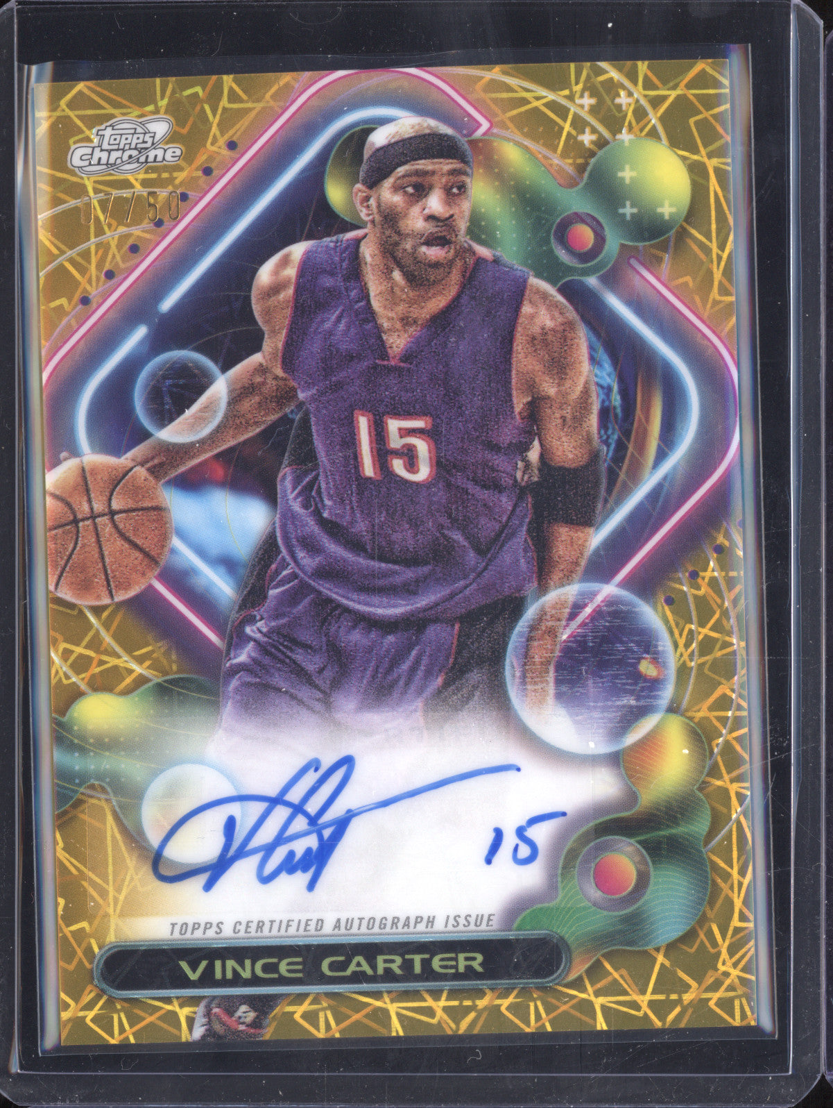Vince Carter 2023-24 Topps Cosmic Chrome CCAV-VC Gold Interstellar Auto 7/50