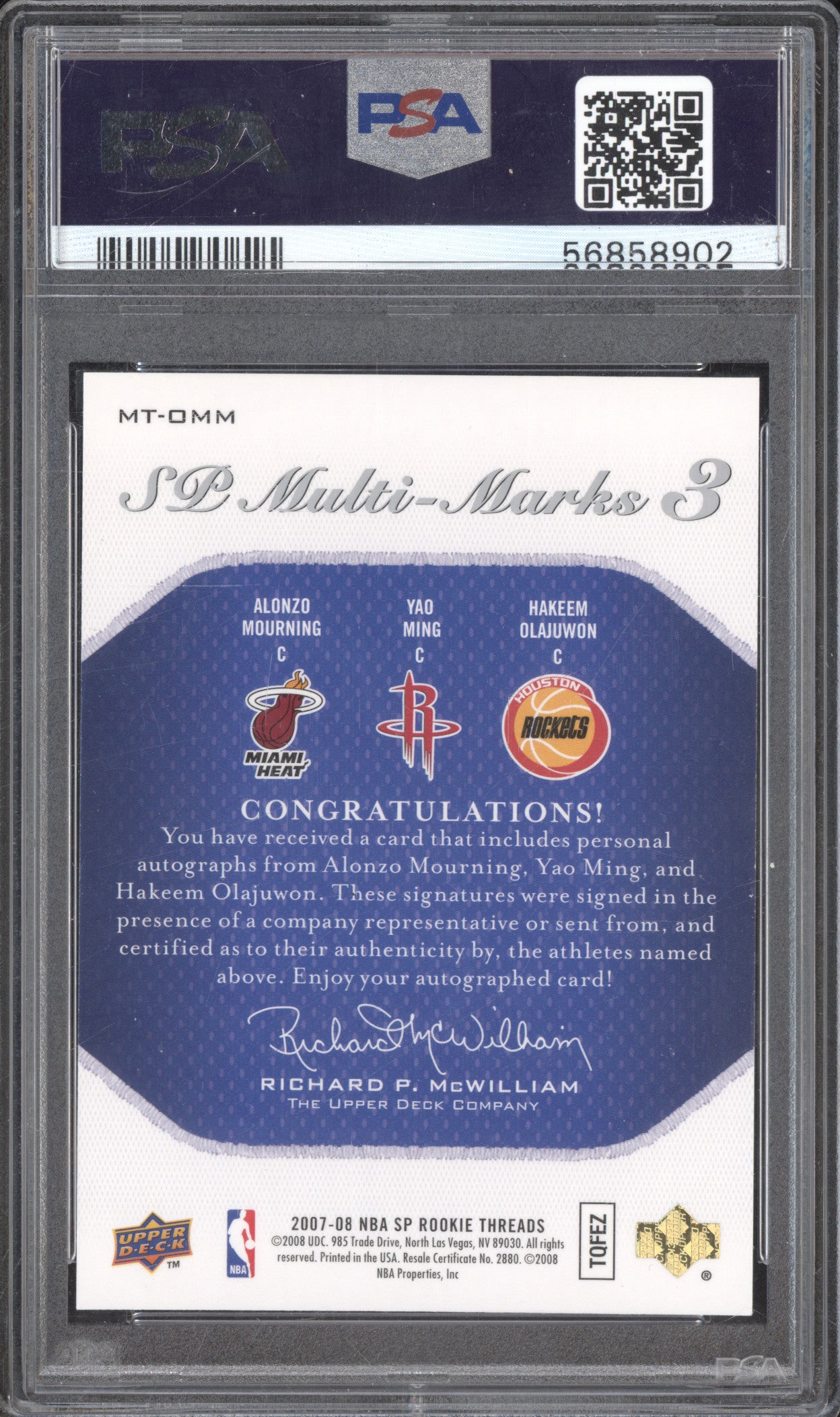 Mourning Ming Olajuwon 2007-08 0 SP Rookie Threads SP Multi-Marks 3 /25 PSA 8