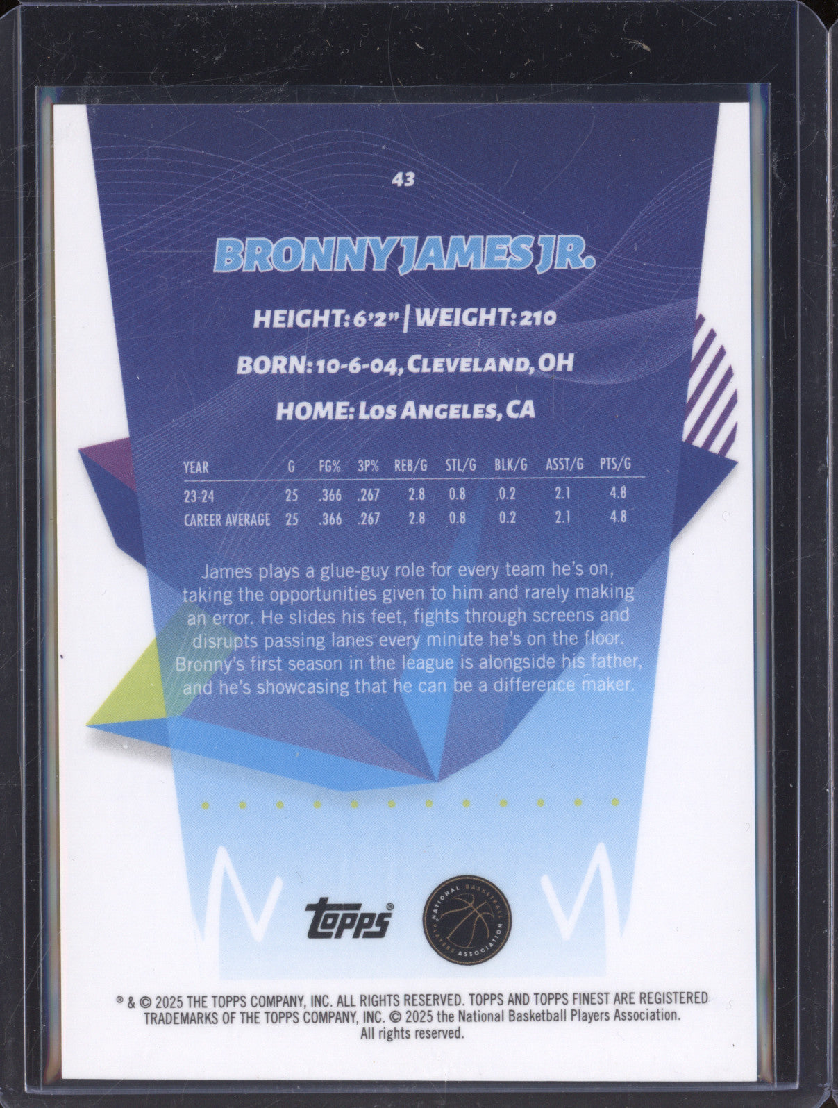 Bronny James Jr. 2024-25 Topps Finest 43 Red Geometric RC 8/10