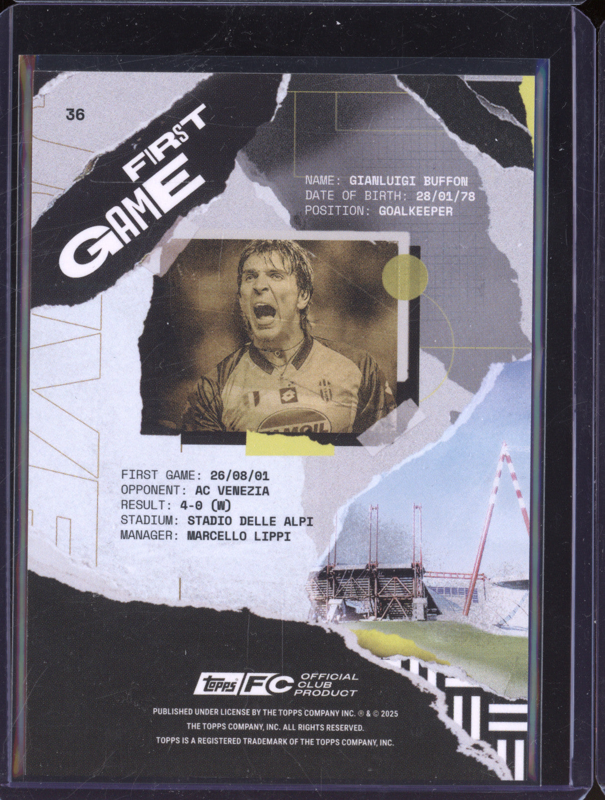 Gianluigi Buffon 2024-25 Topps Team Set Juventus FC 36 First Game Aqua 58/75