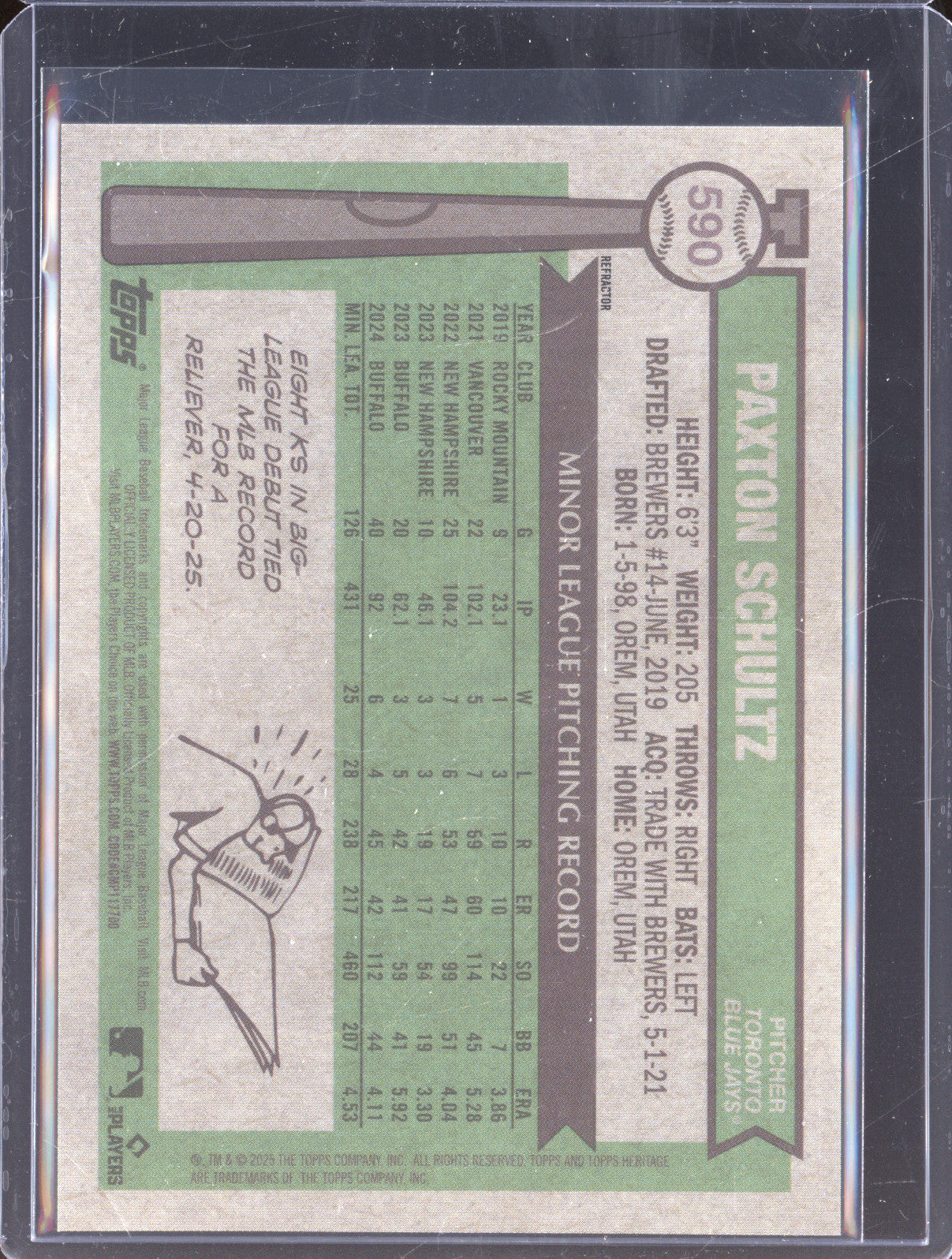 Paxton Schultz 2025 Topps Heritage 590 Refractor RC