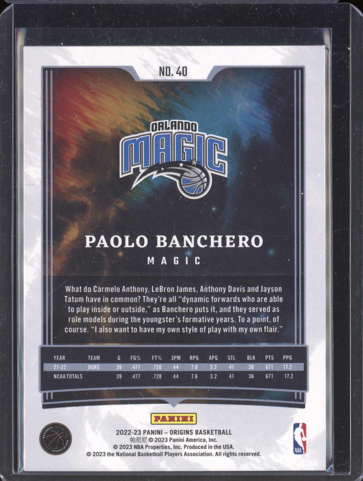 Paolo Banchero 2022-23 Panini Origins 40 RC