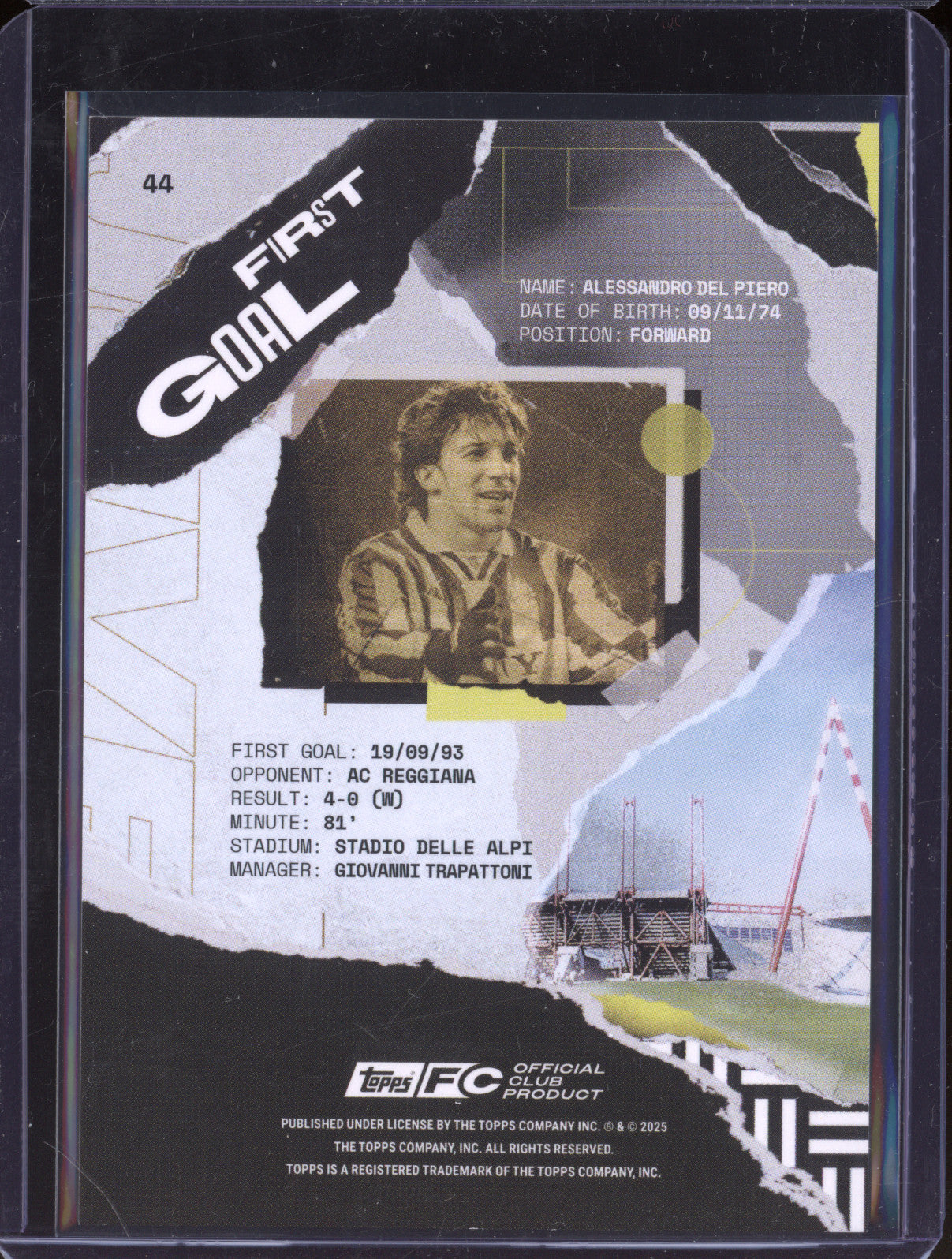 Alessandro Del Piero 2024-25 Topps Team Set Juventus FC 44 First Goal Aqua 49/75
