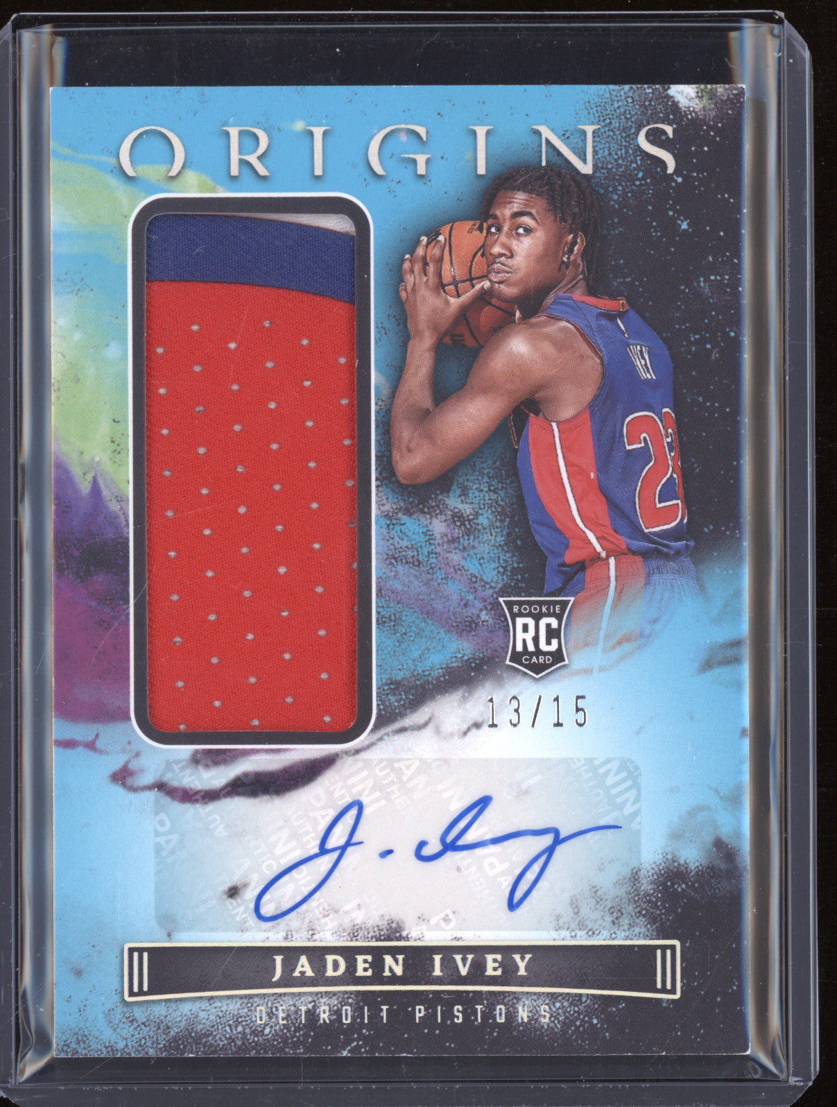 Jaden Ivey 2022-23 Panini Origins RJA-JIV Rookie Jersey Auto Turquoise RC 13/15