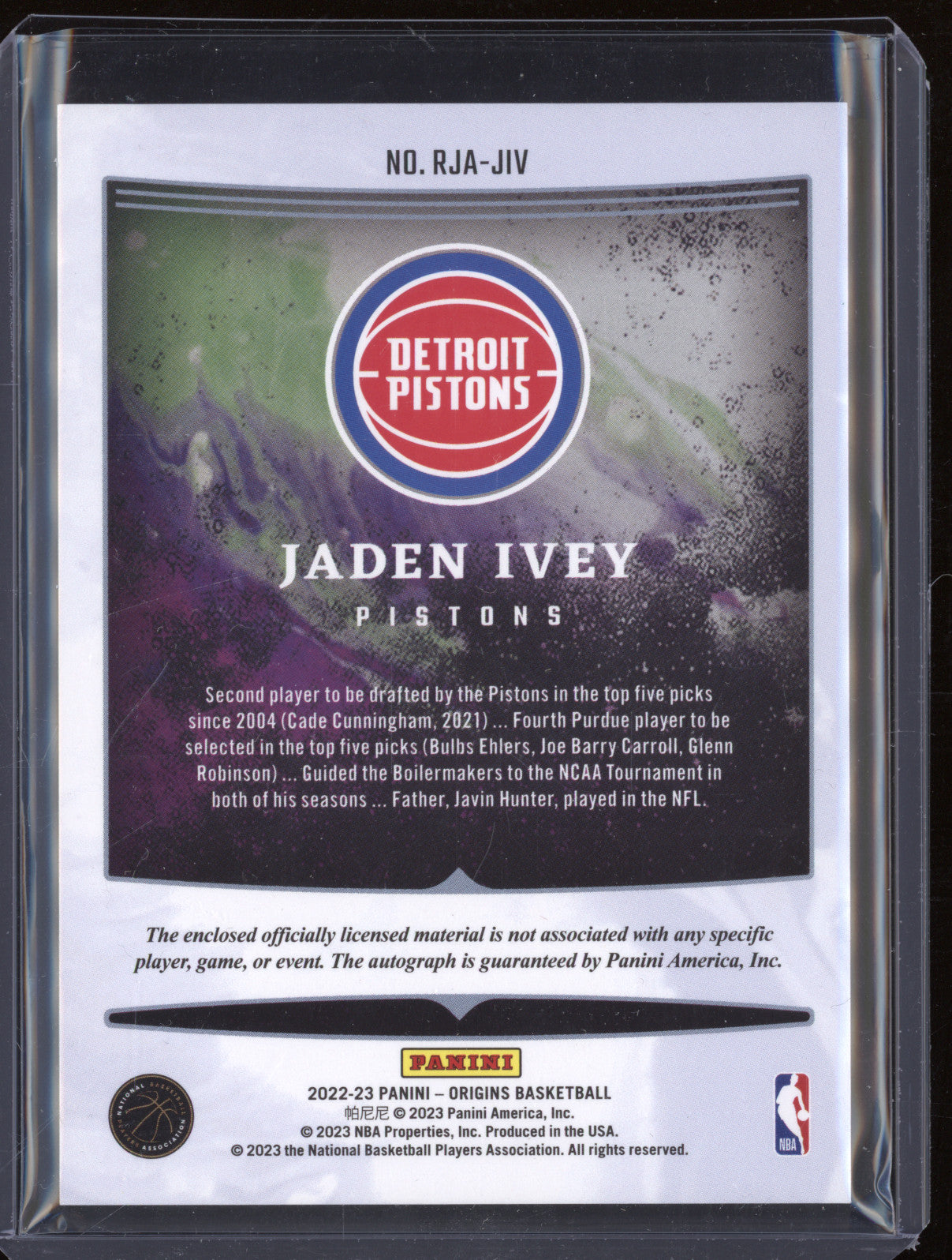 Jaden Ivey 2022-23 Panini Origins RJA-JIV Rookie Jersey Auto Turquoise RC 13/15