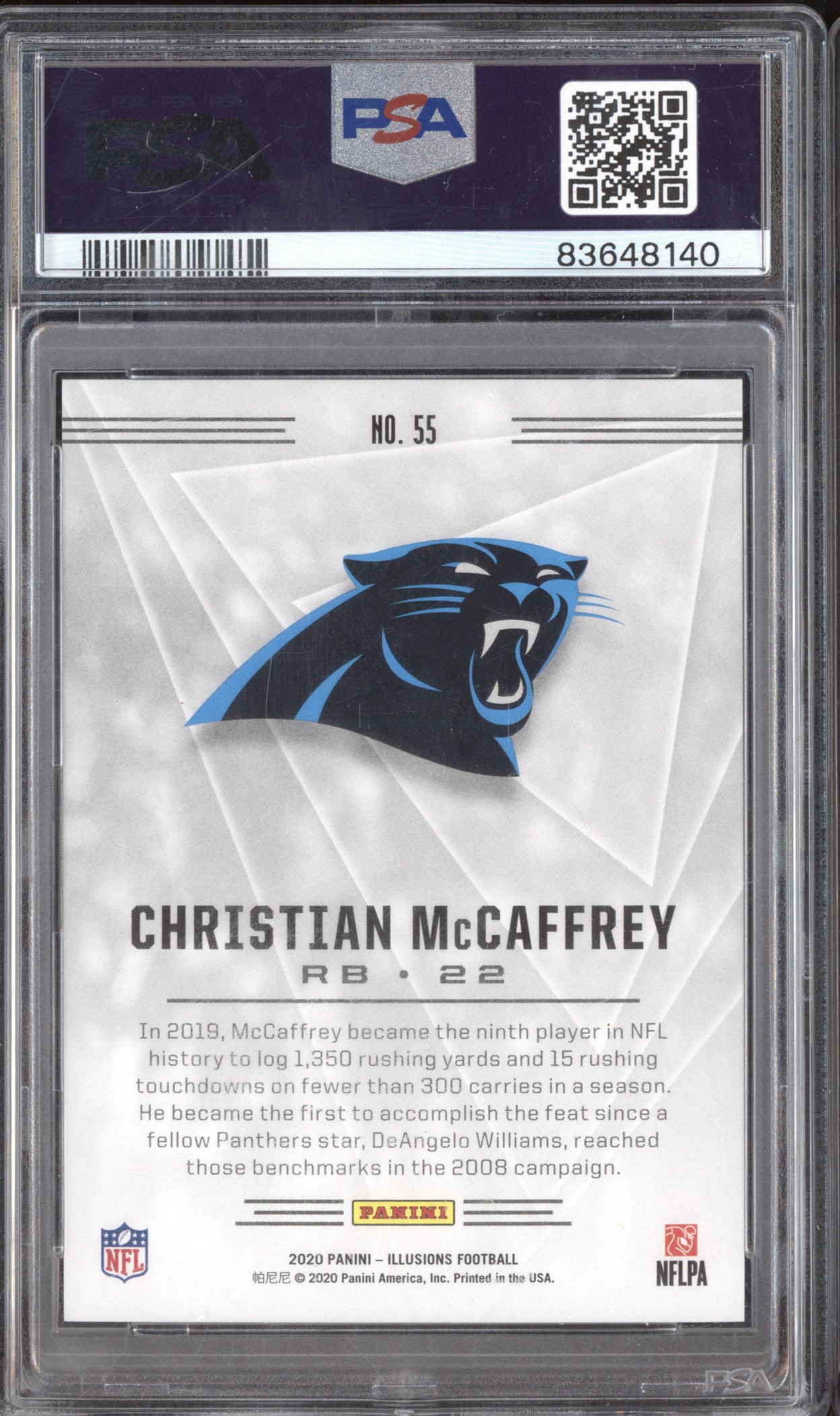 C McCaffrey 2020 Panini Illusions 55 Trophy Collection Purple 1/1 1/1 PSA 8