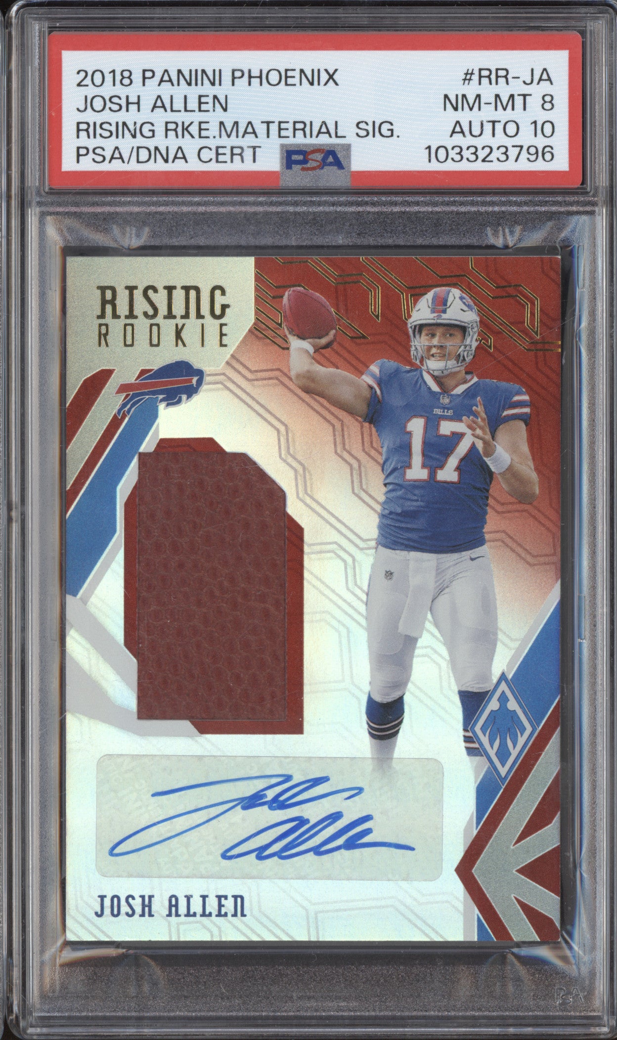 Josh Allen 2018 Panini Phoenix Rising Rookie Material Signature RC /20 PSA 8/10