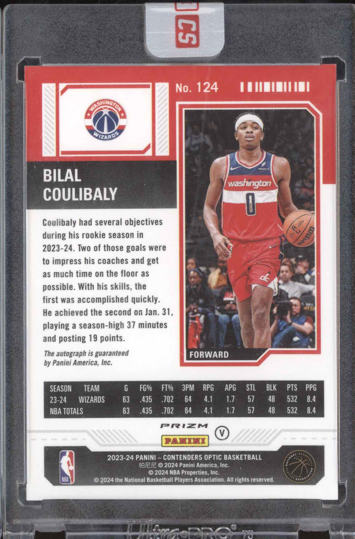 Bilal Coulibaly 2023-24 Panini Contenders Optic 124 Rookie Season Ticket Auto RC