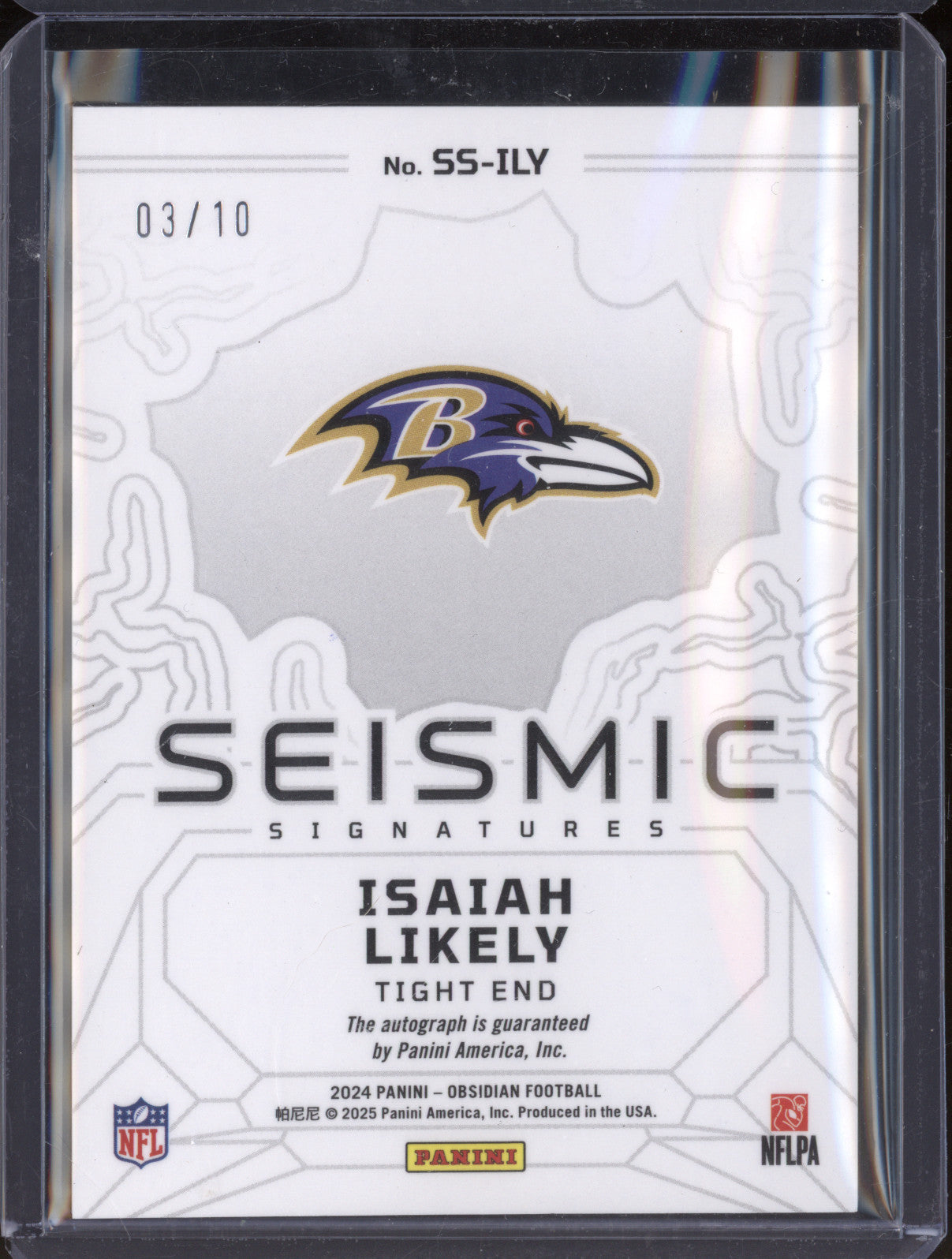Isaiah Likely 2024 Panini Obsidian SS-ILY Seismic Signatures Gold 3/10