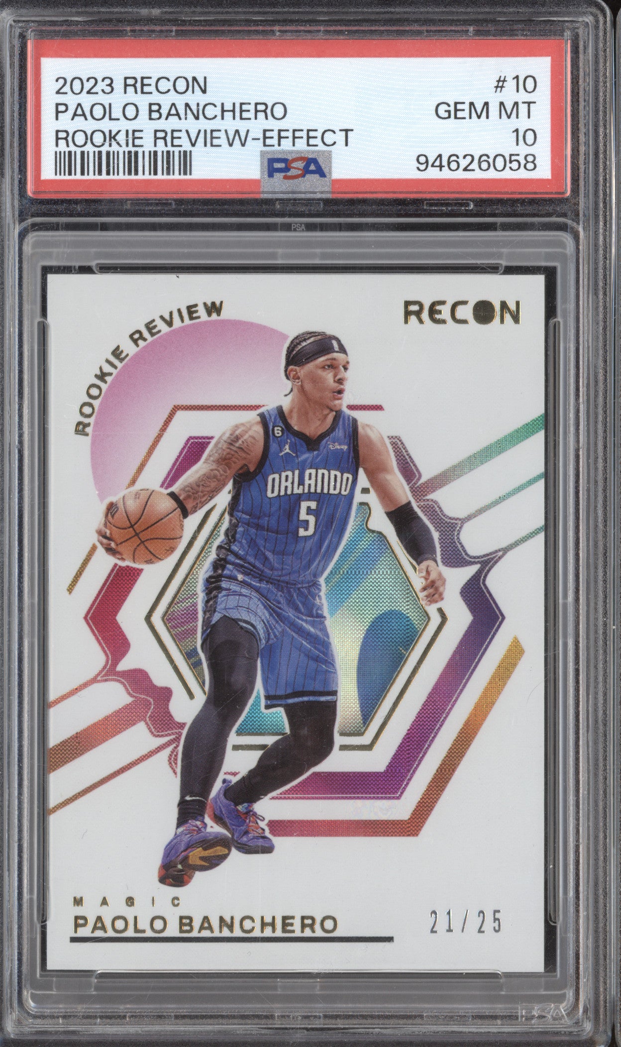 Paolo Banchero 2023-24 Panini Recon 10 Rookie Review Effect 21/25 PSA 10