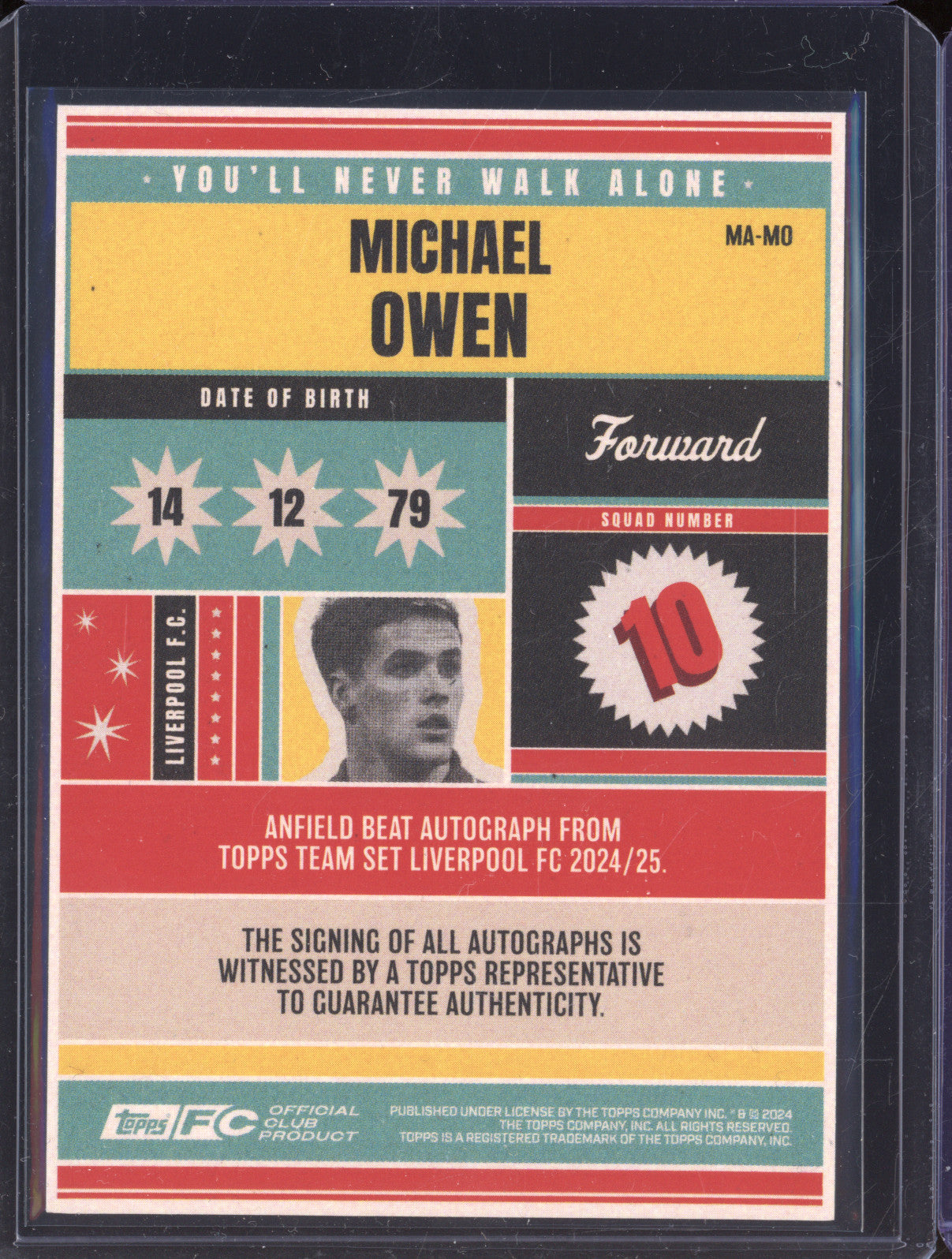 Michael Owen 2024-25 Topps Team Set Liverpool MA-MO Anfield Beat Auto 25/99