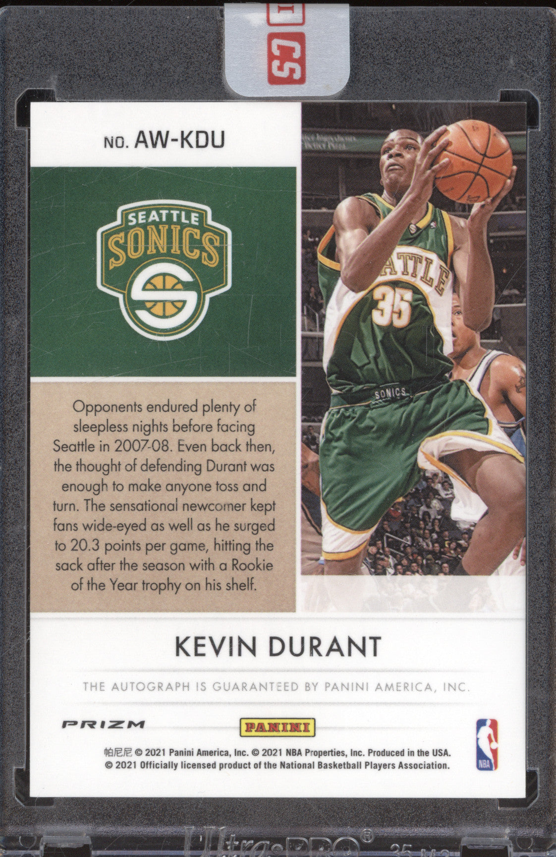 Kevin Durant 2021 Panini Origins AW-KDU Prizm Award-Winning Autographs