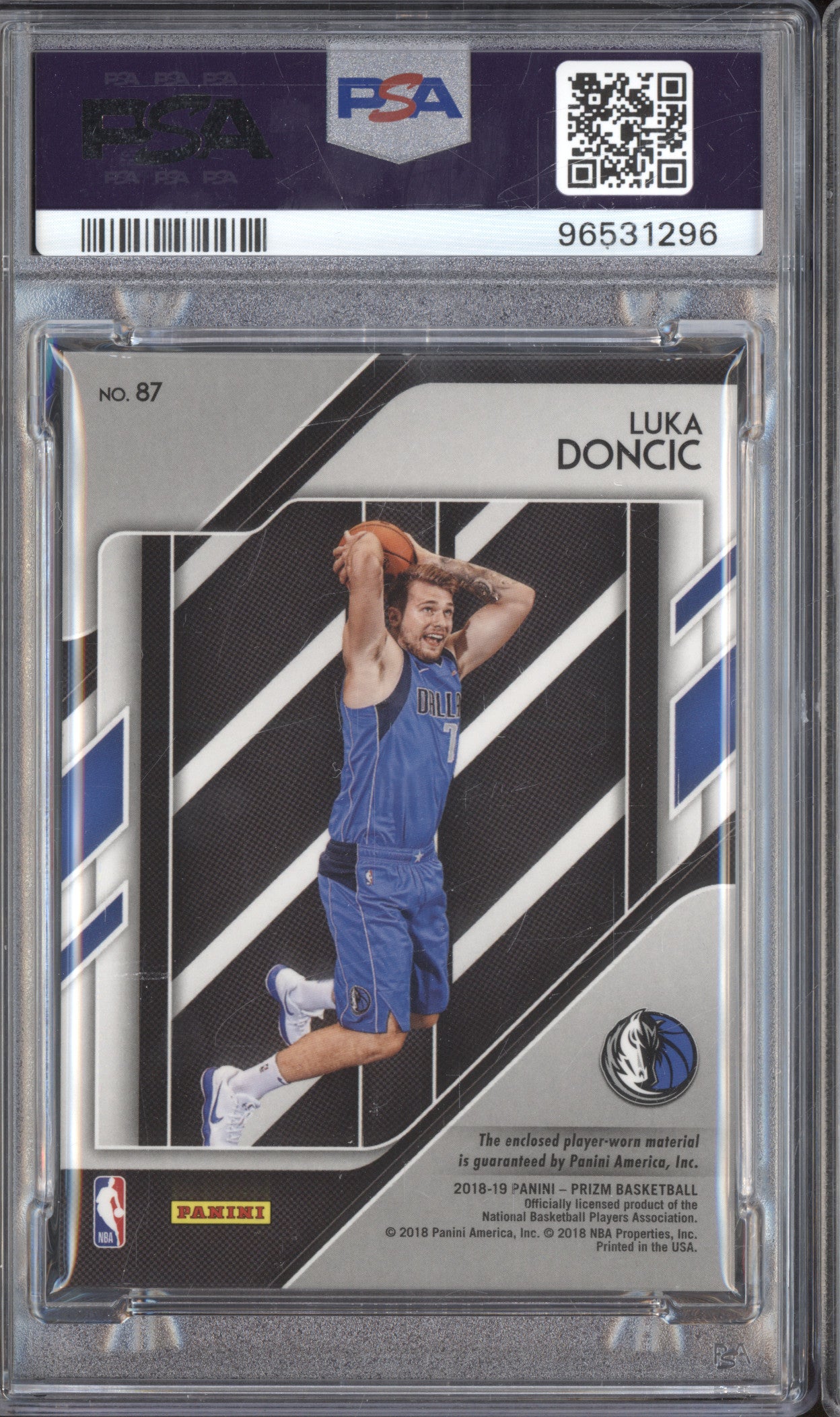 Luka Doncic 2018-19 Panini Prizm 87 Sensational Swatches RC PSA 9