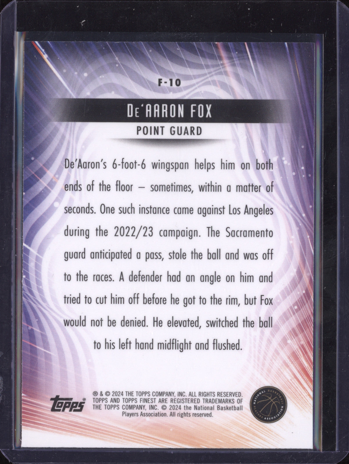 De'Aaron Fox 2023-24 Topps Finest F-10 Finishers Checkboard Refractor