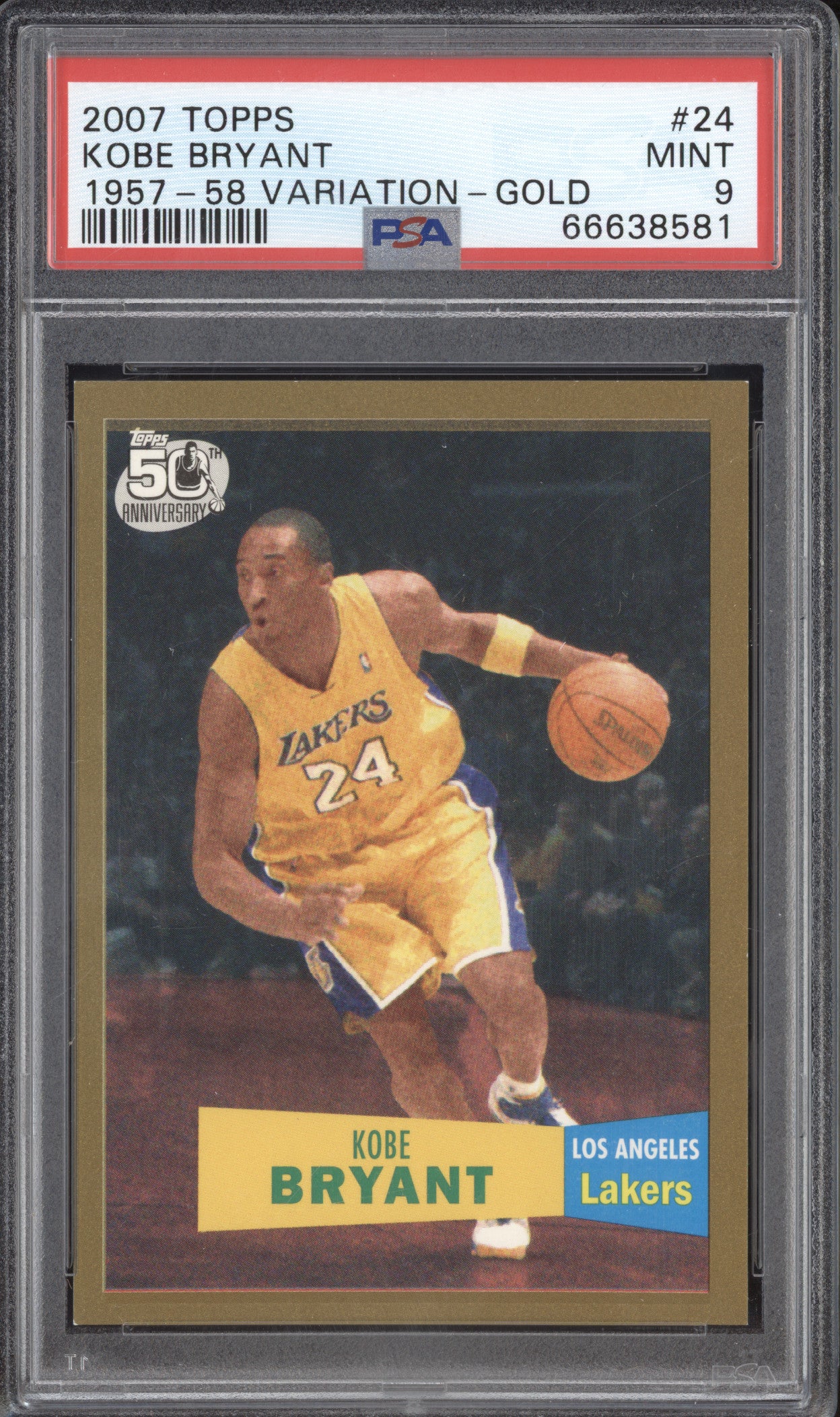 Kobe Bryant 2007 Topps 24 1957-58 Variation Gold 1695/2007 PSA 9