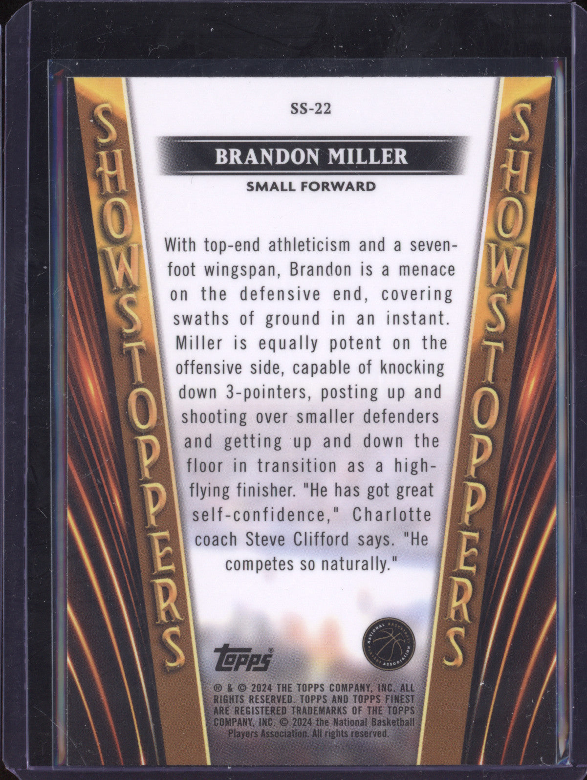 Brandon Miller 2023-24 Topps Finest SS-22 Showstoppers Checkerboard Refractor