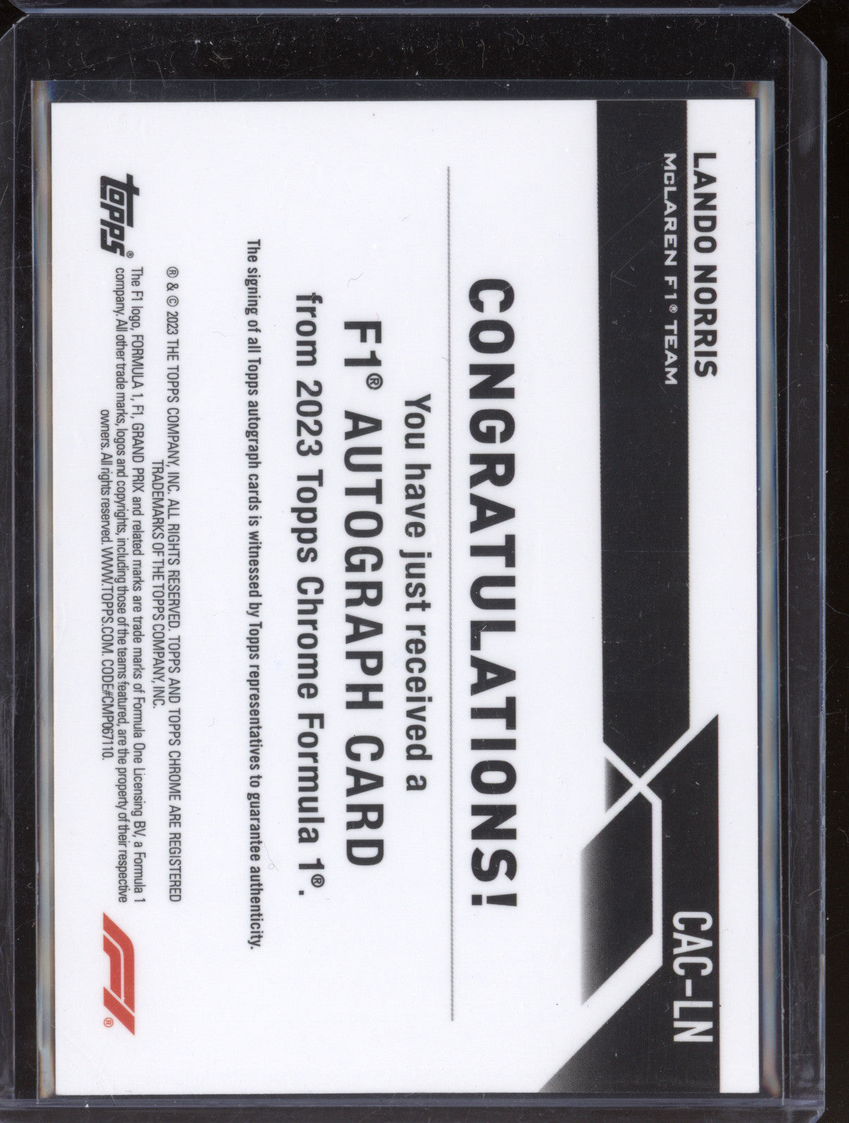 Lando Norris 2023 Topps Chrome F1 CAC-LN Gold Wave Refractor Auto 26/50