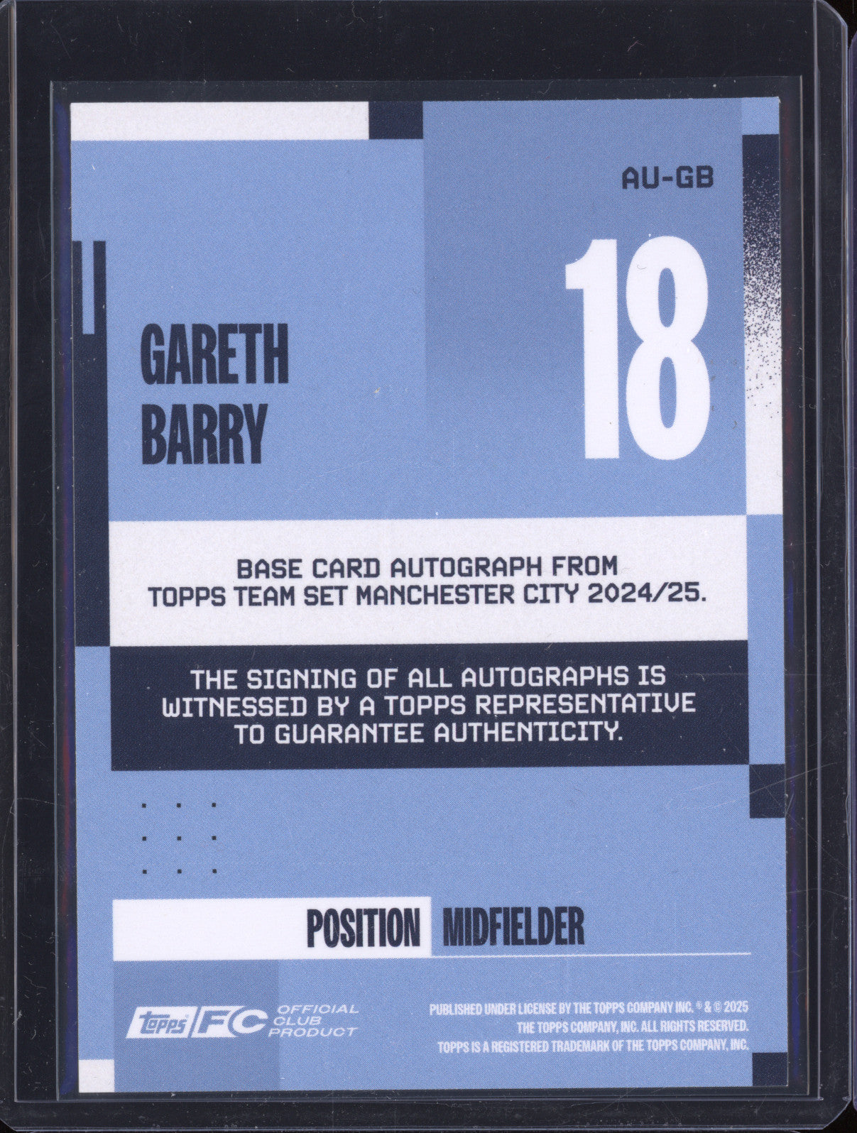 Gareth Barry 2024-25 Topps Team Set Manchester City AU-GB 7/50