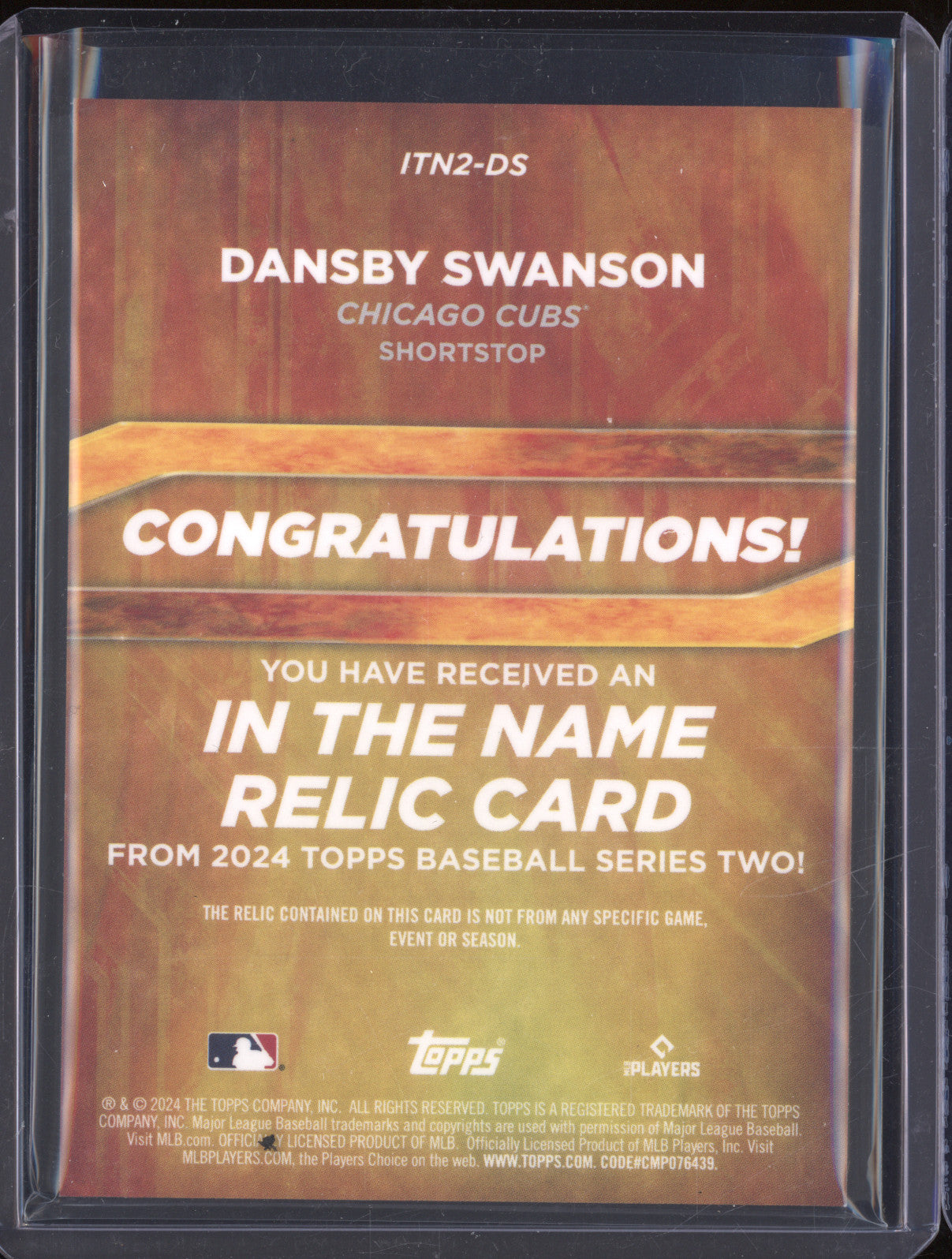 Dansby Swanson 2024 Topps Series Two ITN2-DS In the Name Relic 1/1