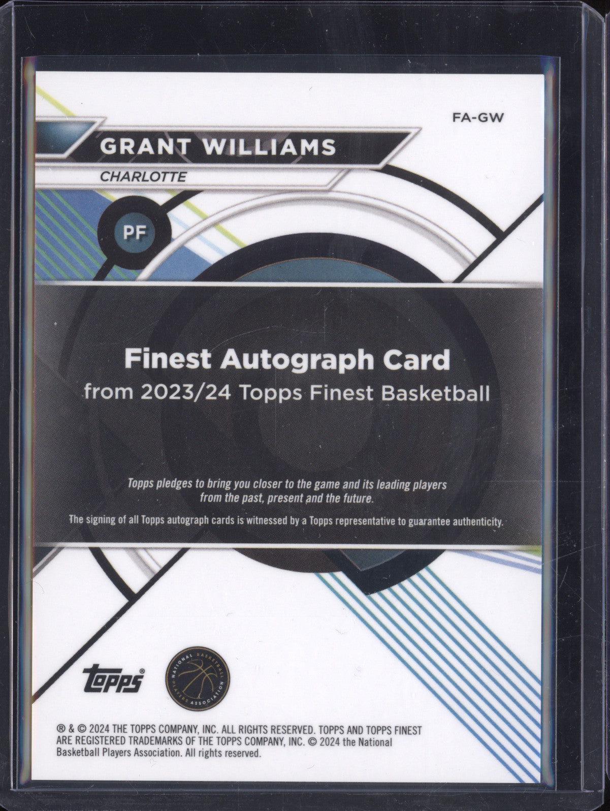 Grant Williams 2023-24 Topps Finest FA-GW Finest Auto