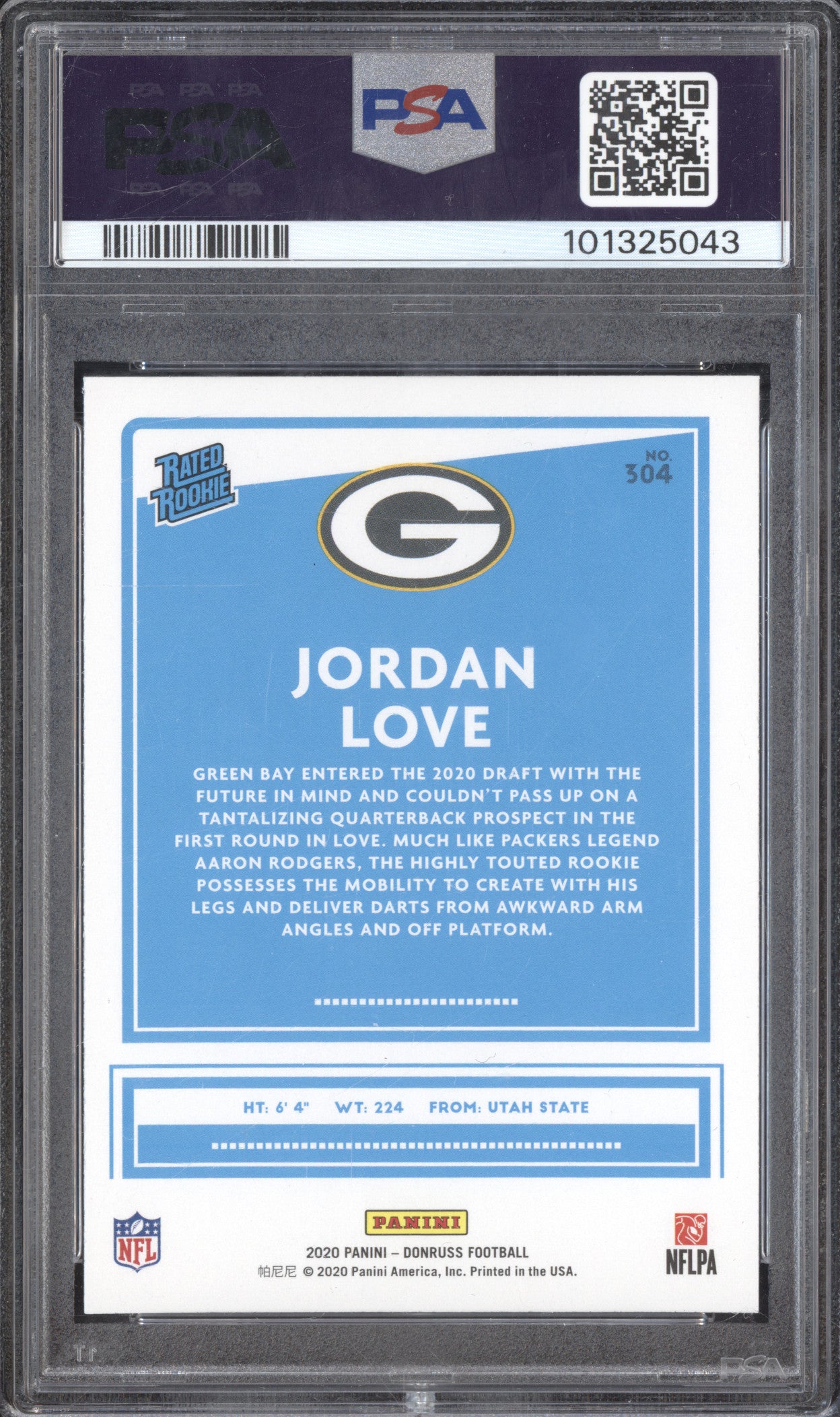 Jordan Love 2020 Panini Donruss 304 Rated Rookie RC PSA 10