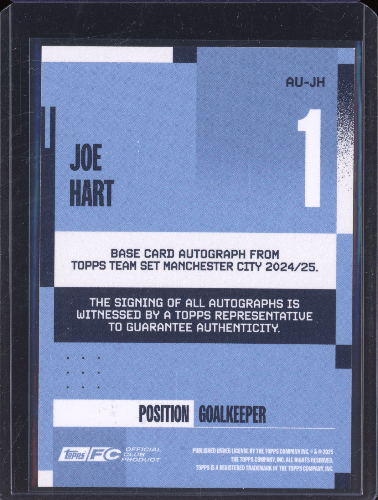 Joe Hart 2024-25 Topps Team Set Manchester City AU-JH 23/250