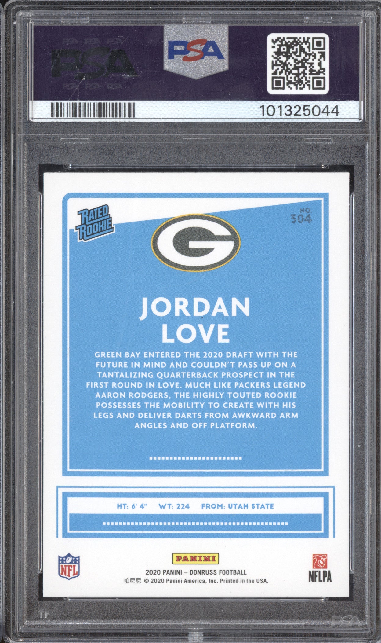 Jordan Love 2020 Panini Donruss 304 Rated Rookie RC PSA 10