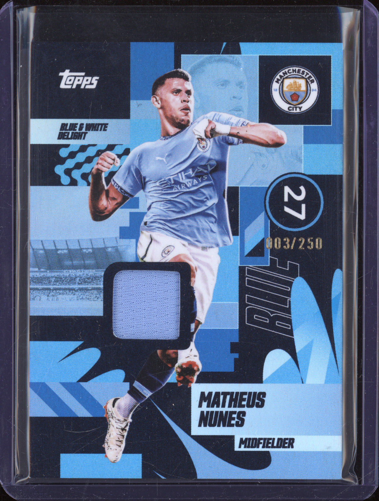 Matheus Nunes 2025 Topps Team Set Manchester City DR-MN Blue & White Relic /250