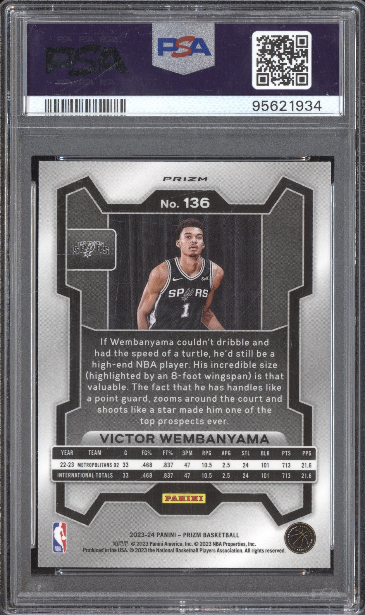 Victor Wembanyama 2023-24 Panini Prizm 136 Green RC PSA 10