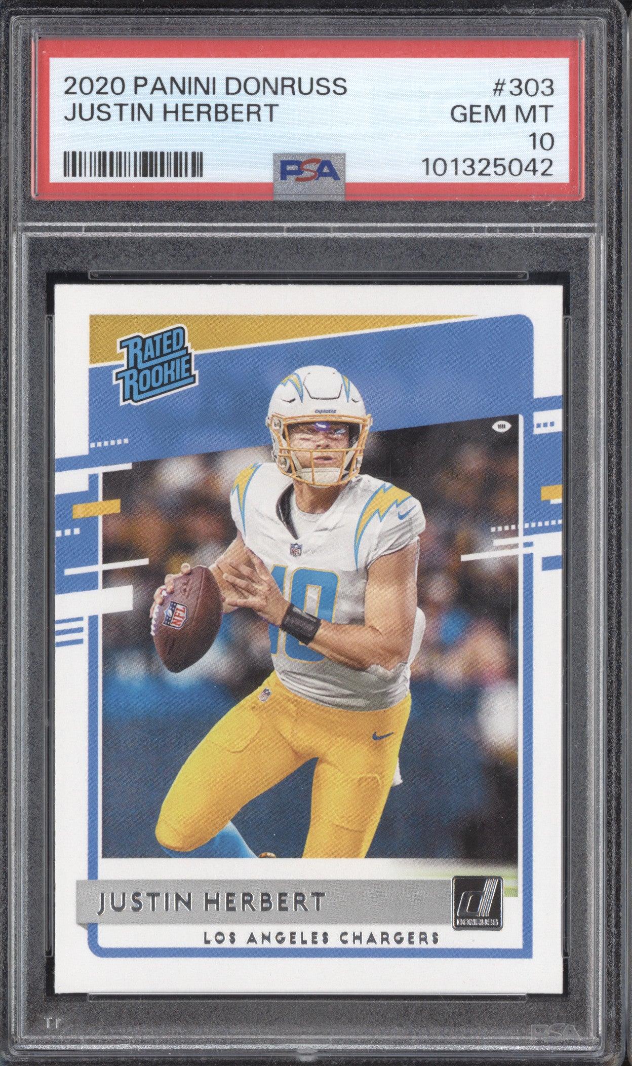Justin Herbert 2020 Panini Donruss 303 Rated Rookie RC PSA 10