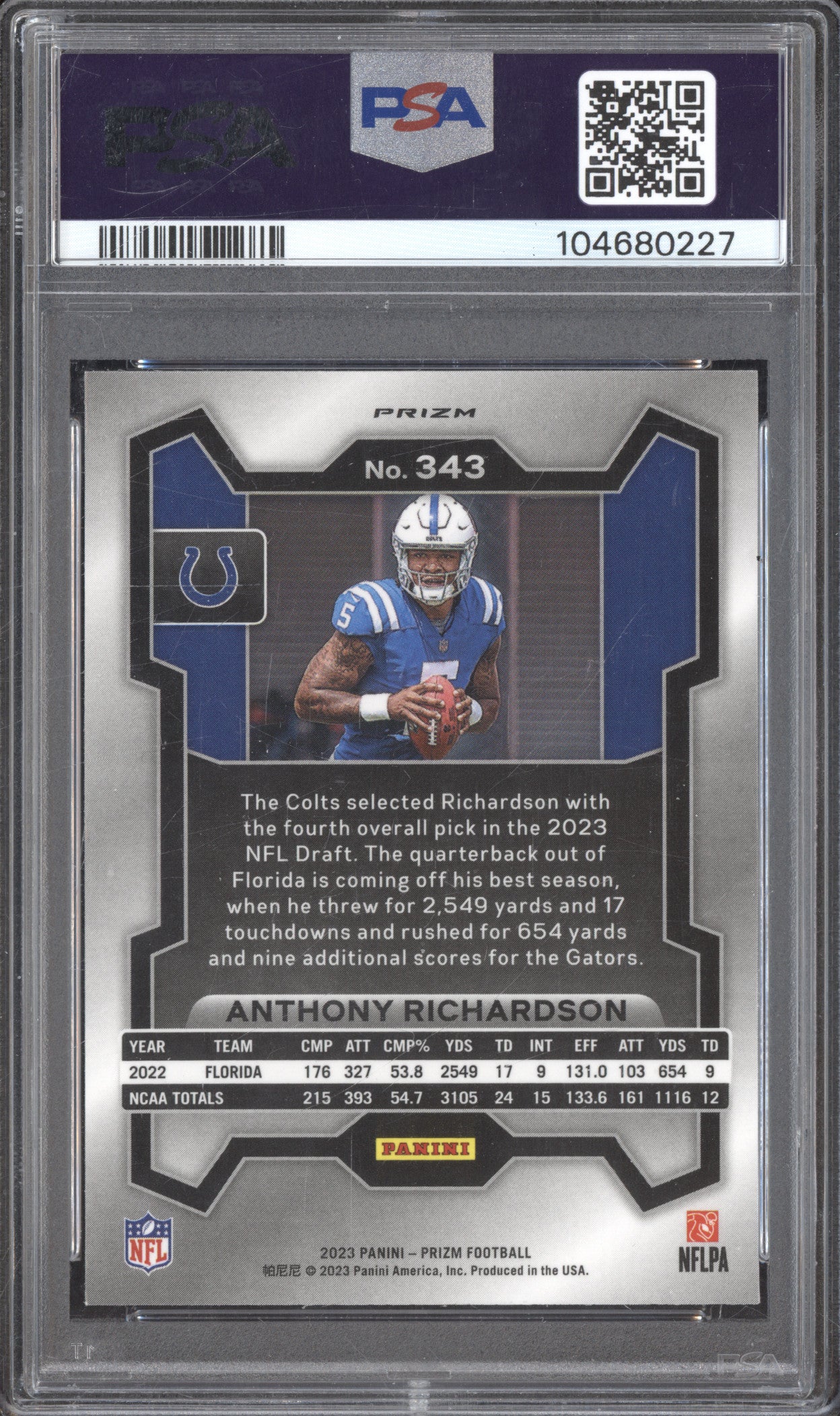 Anthony Richardson 2023 Panini Prizm 343 Lazer RC PSA 9