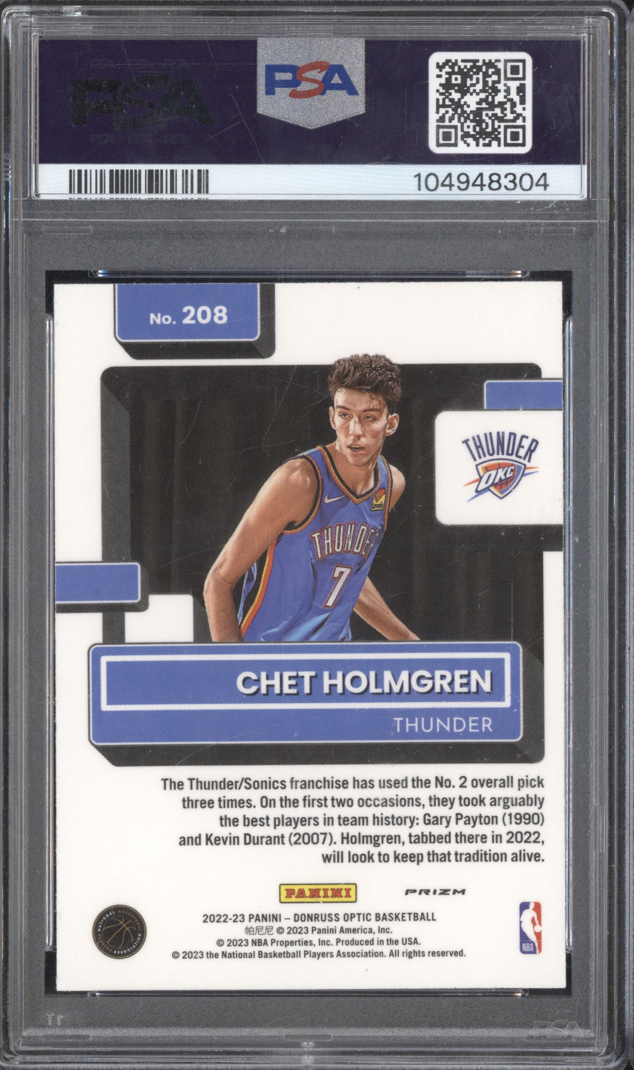 Chet Holmgren 2022-23 Panini Donruss Optic 208 Red Wave RC PSA 8